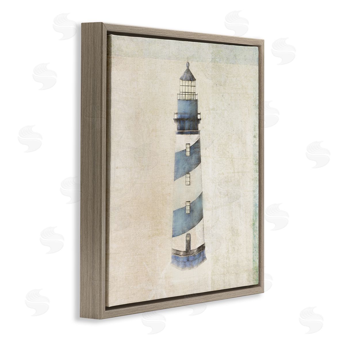 John Rossini Rustic Maritime Lighthouse Brown Floating Frame Canvas Wall Art Print