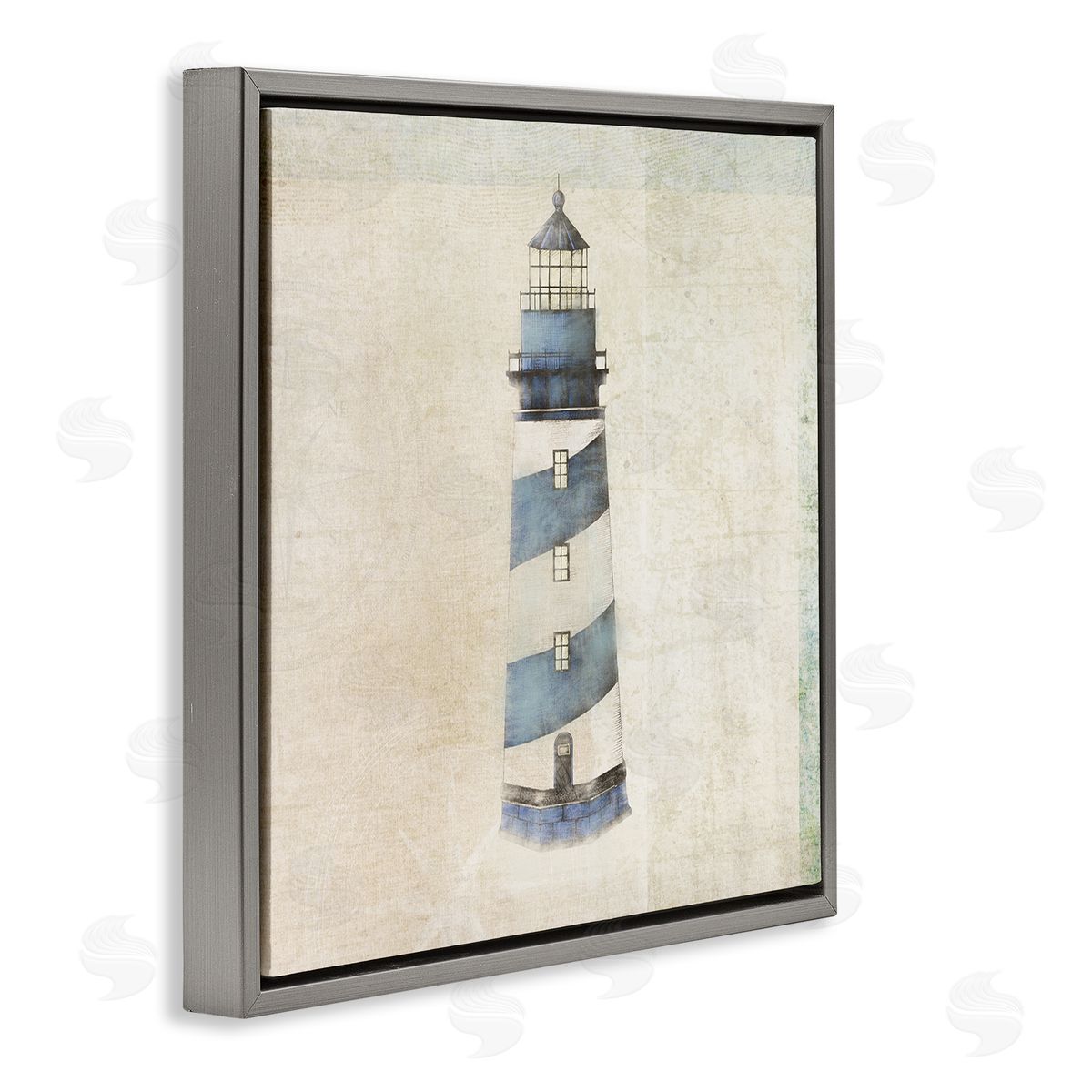 John Rossini Rustic Maritime Lighthouse Gray Floating Frame Canvas Wall Art Print