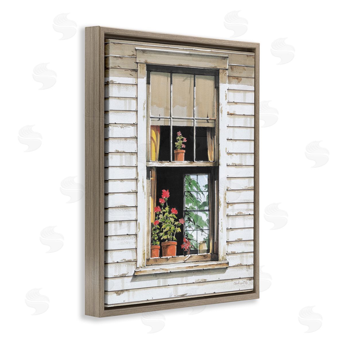John Rossini Cottage Window View Brown Floating Frame Canvas Wall Art Print