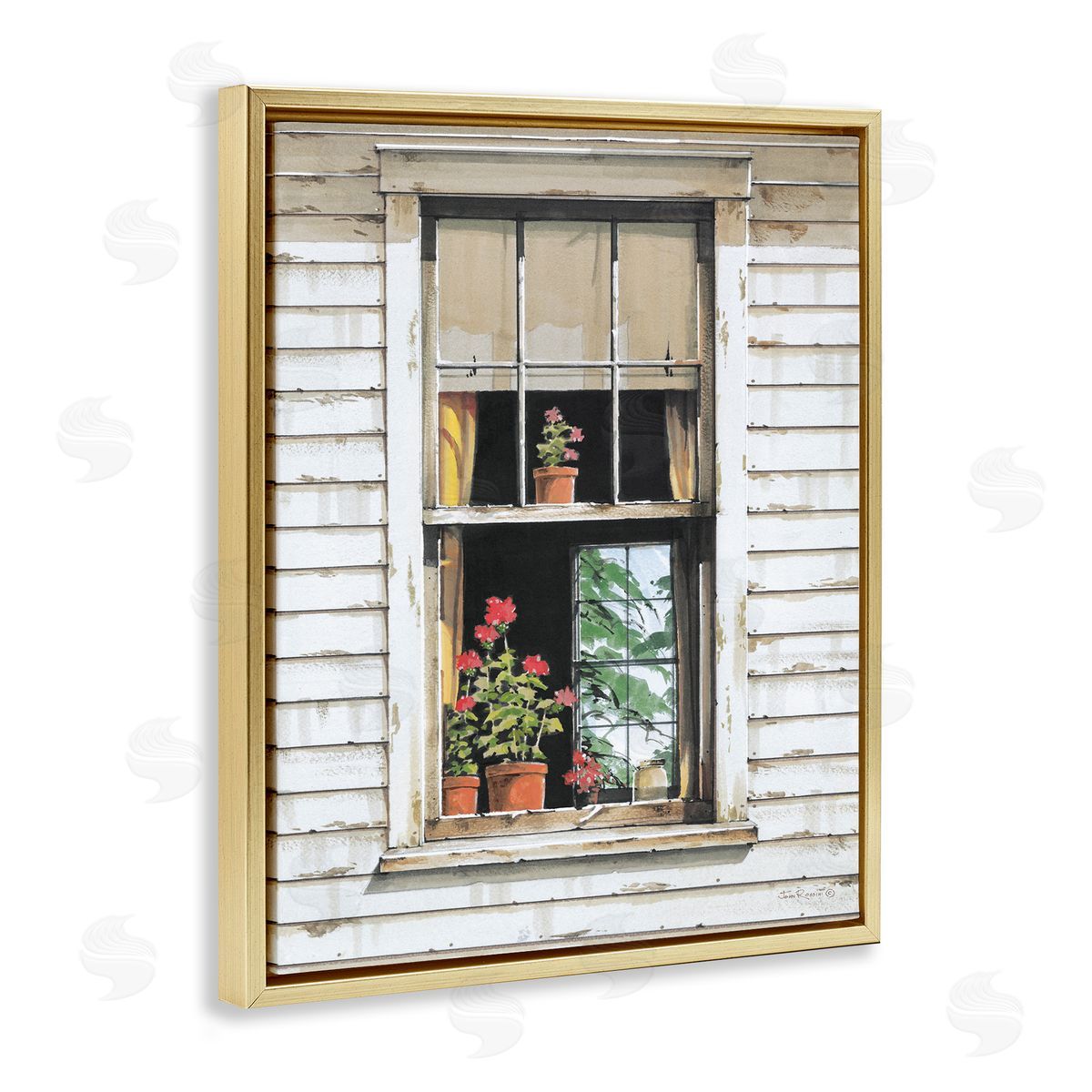 John Rossini Cottage Window View Gold Floating Frame Canvas Wall Art Print