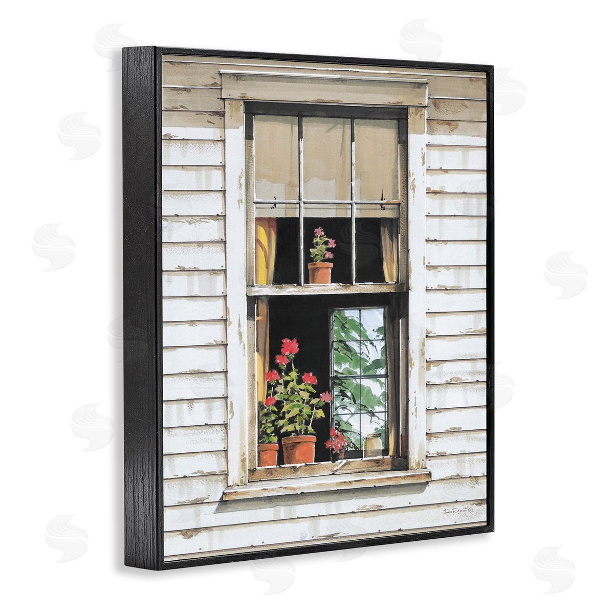 John Rossini Cottage Window View Black Framed Giclee Wall Art Print