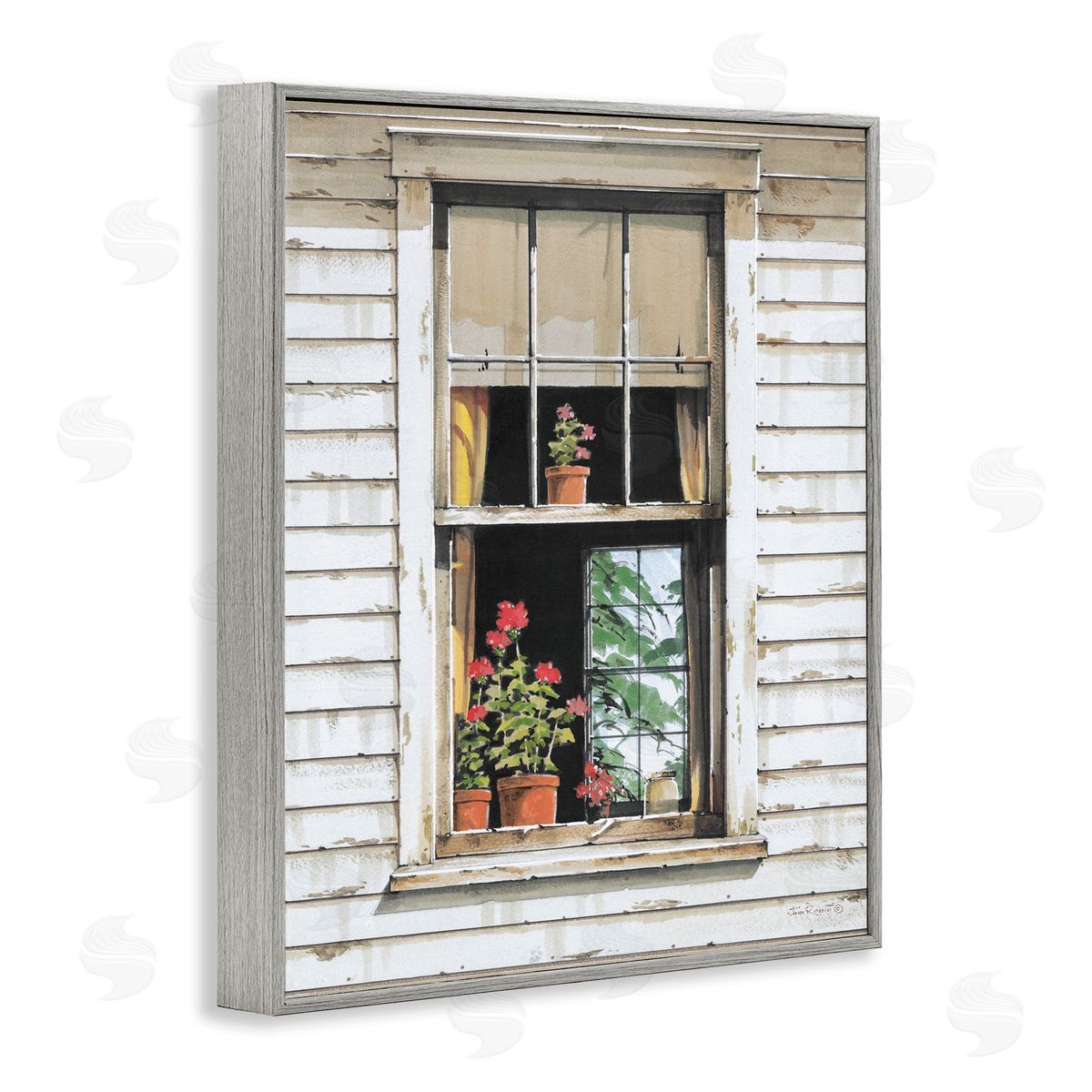 John Rossini Cottage Window View Gray Framed Giclee Wall Art Print