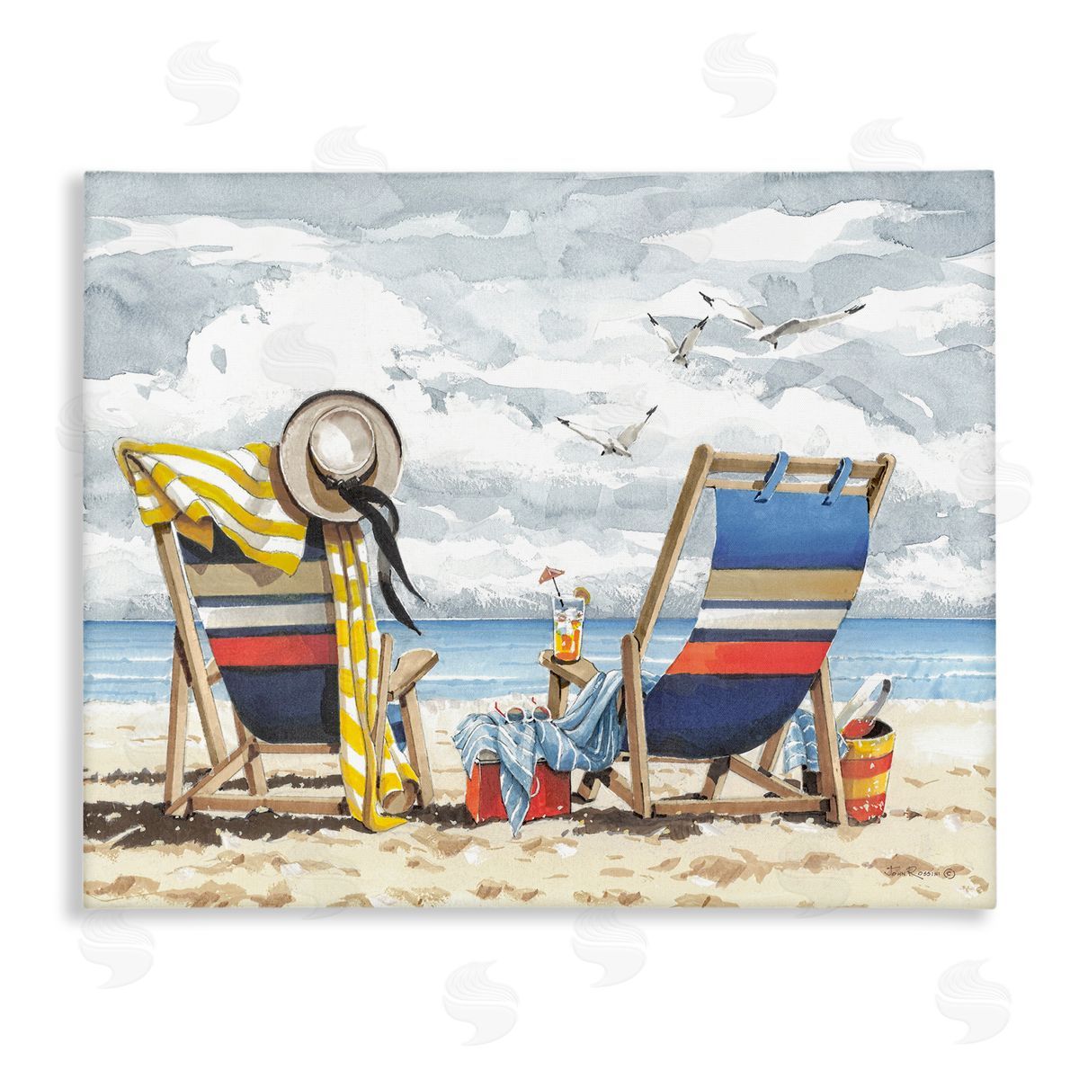 John Rossini Peaceful Beach Chairs Hangout Canvas Wall Art Print