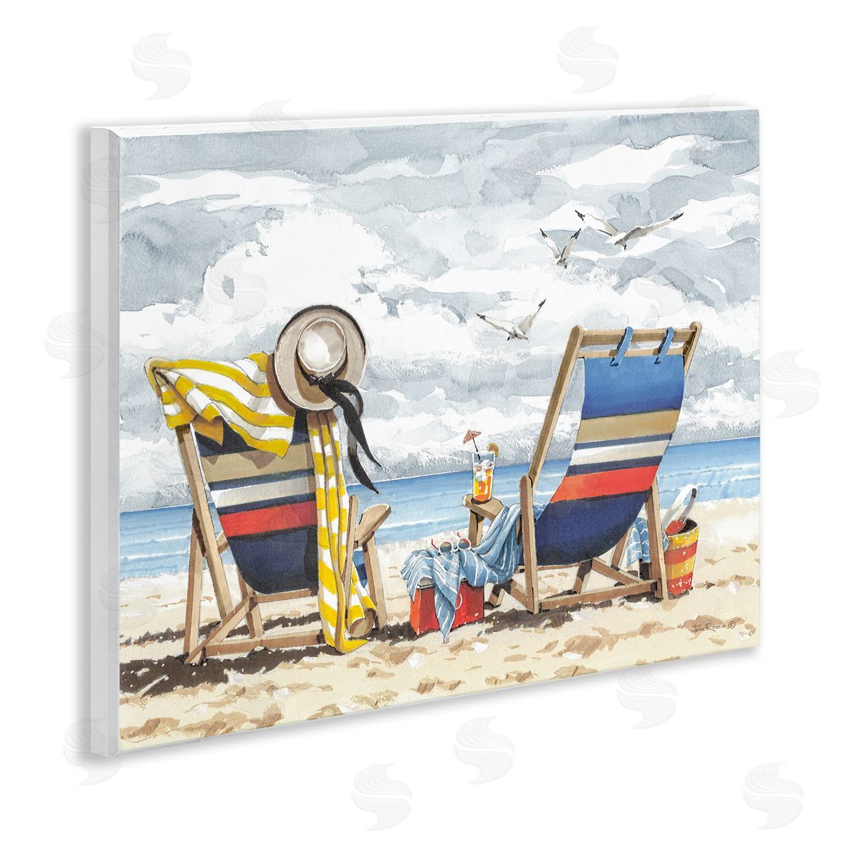 John Rossini Peaceful Beach Chairs Hangout Wooden Wall Plaque Art Print