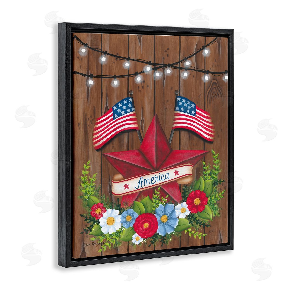 Lisa Larson Americana Country Garland Black Floating Frame Canvas Wall Art Print