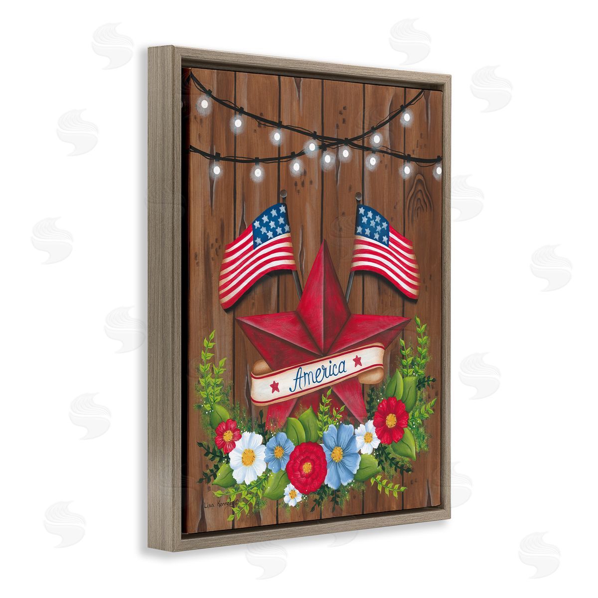 Lisa Larson Americana Country Garland Brown Floating Frame Canvas Wall Art Print