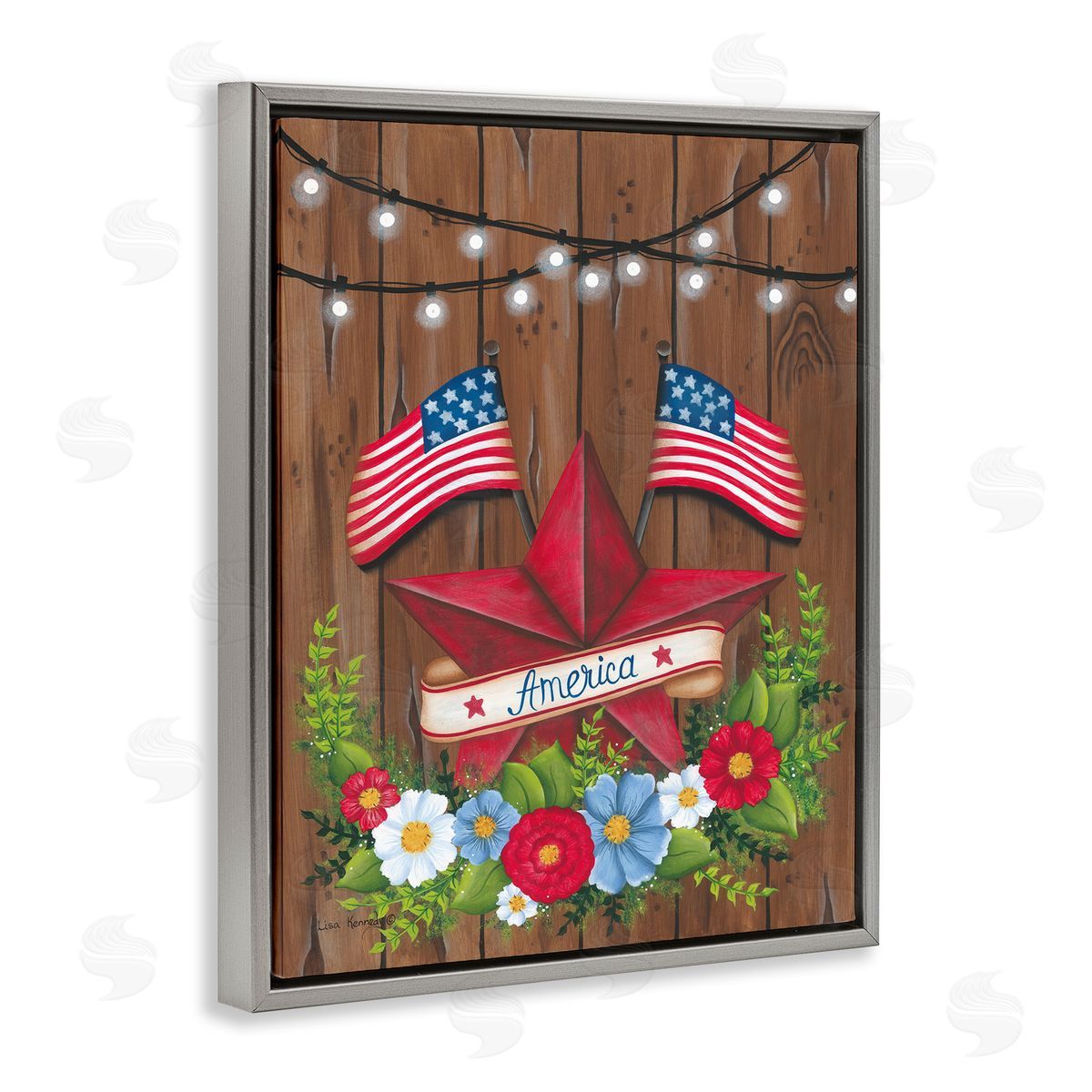 Lisa Larson Americana Country Garland Gray Floating Frame Canvas Wall Art Print