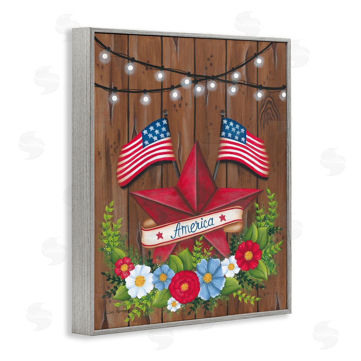 Lisa Larson Americana Country Garland Gray Framed Giclee Wall Art Print