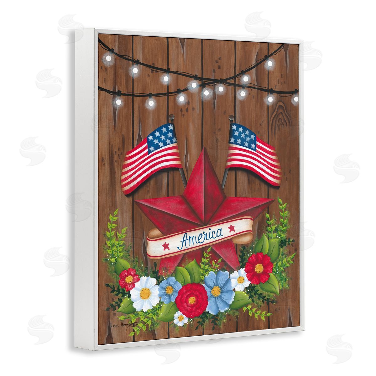 Lisa Larson Americana Country Garland White Framed Giclee Wall Art Print