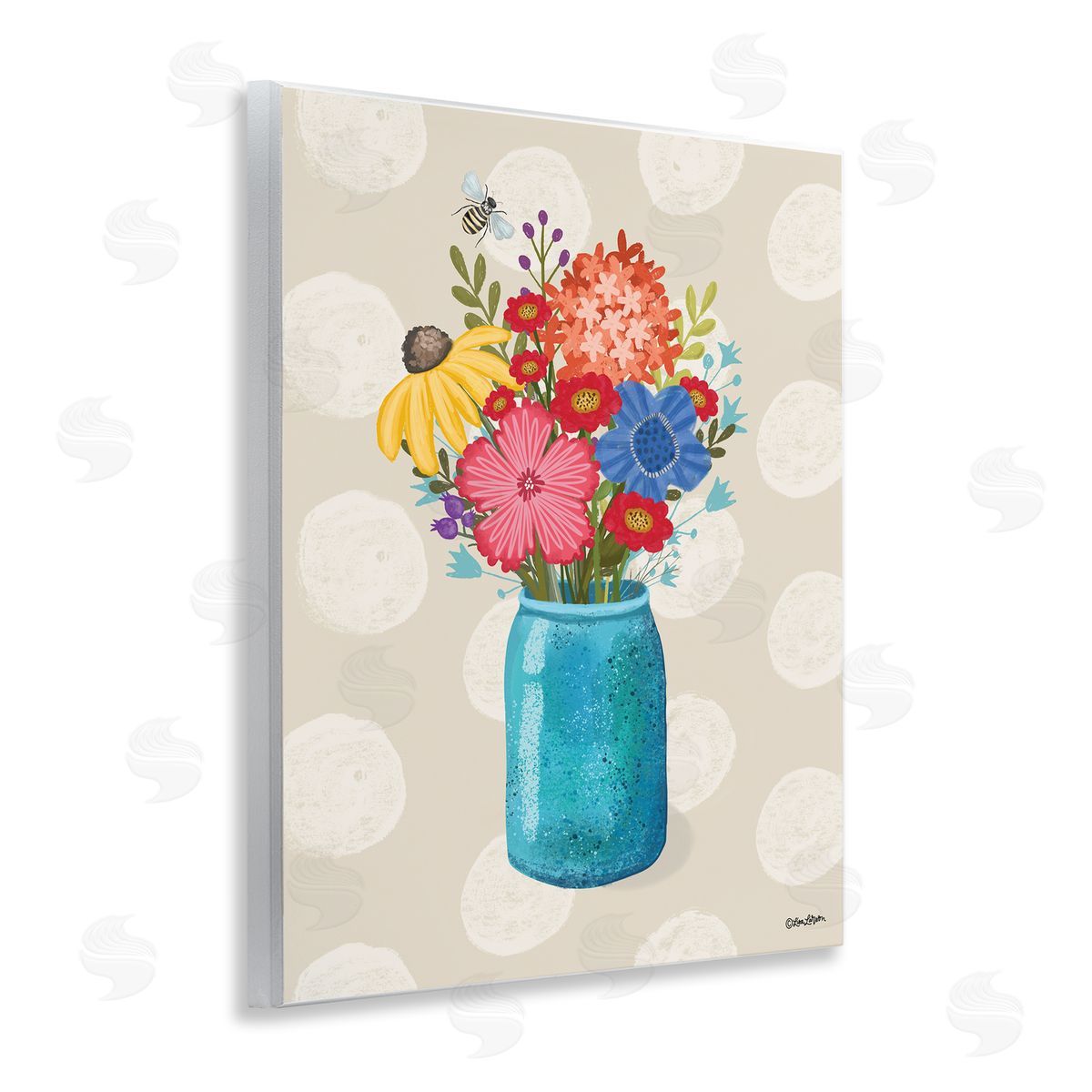 Lori Deiter Polka Dot Flower Vase Wooden Wall Plaque Art Print