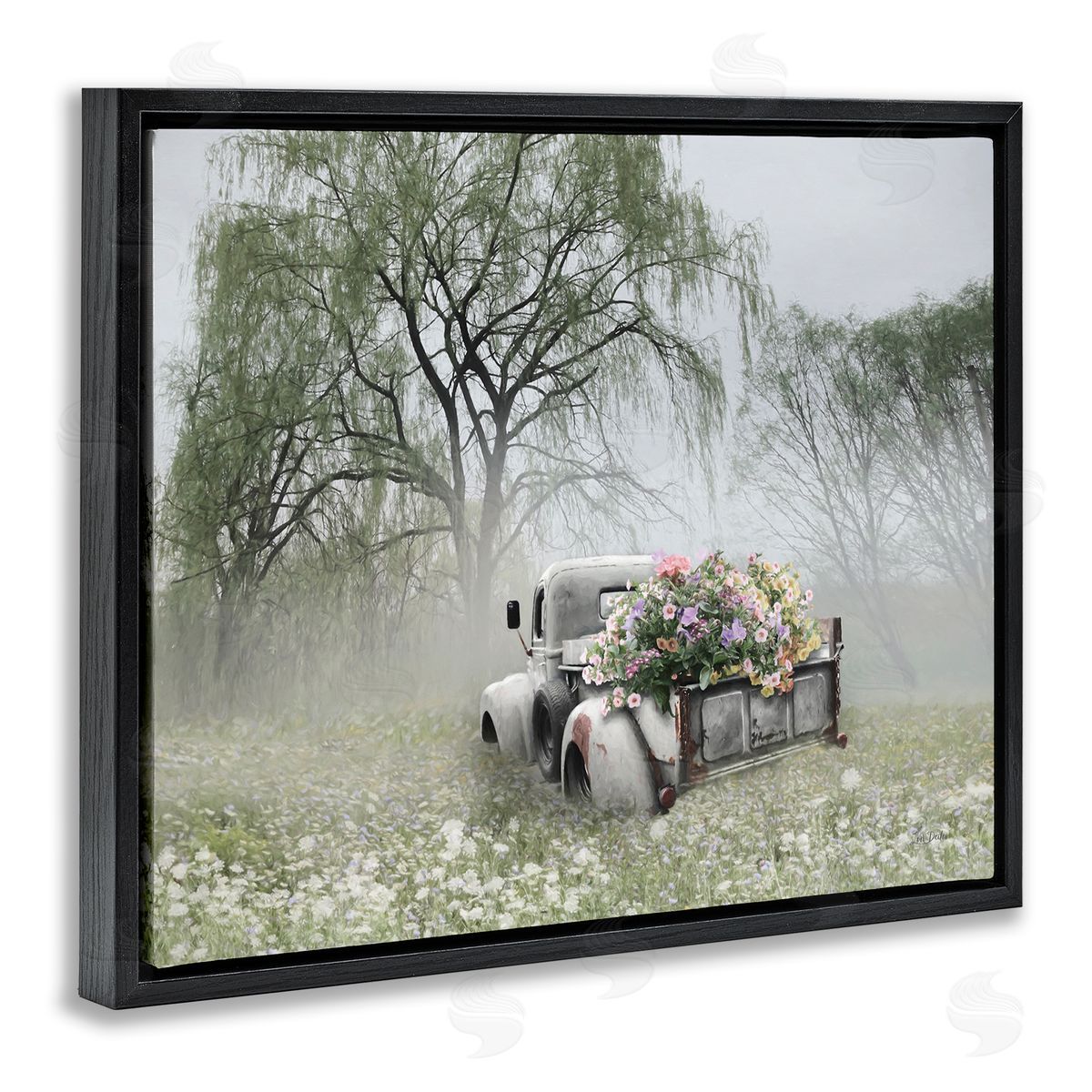 Lori Deiter Overgrown Floral Truck Black Floating Frame Canvas Wall Art Print