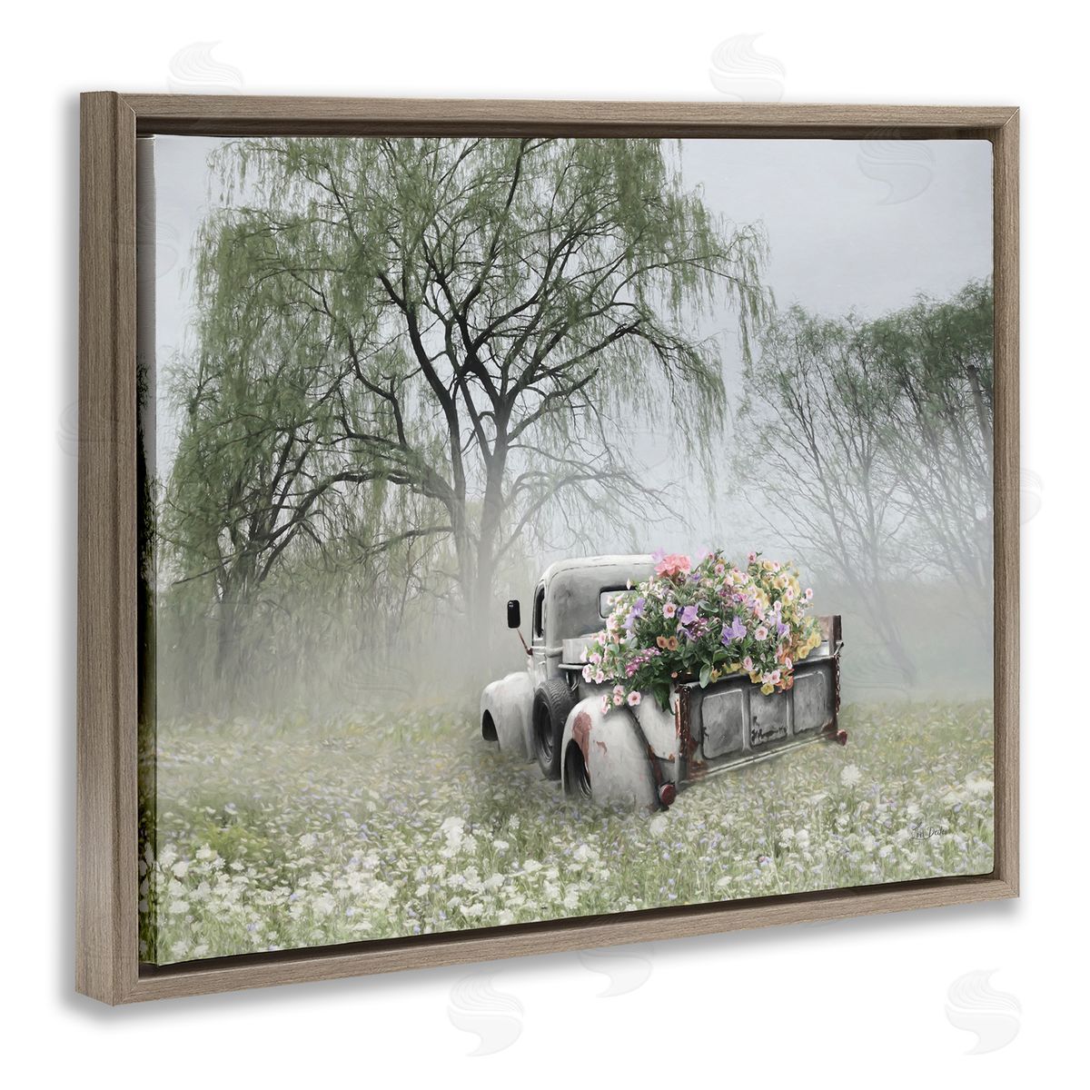 Lori Deiter Overgrown Floral Truck Brown Floating Frame Canvas Wall Art Print