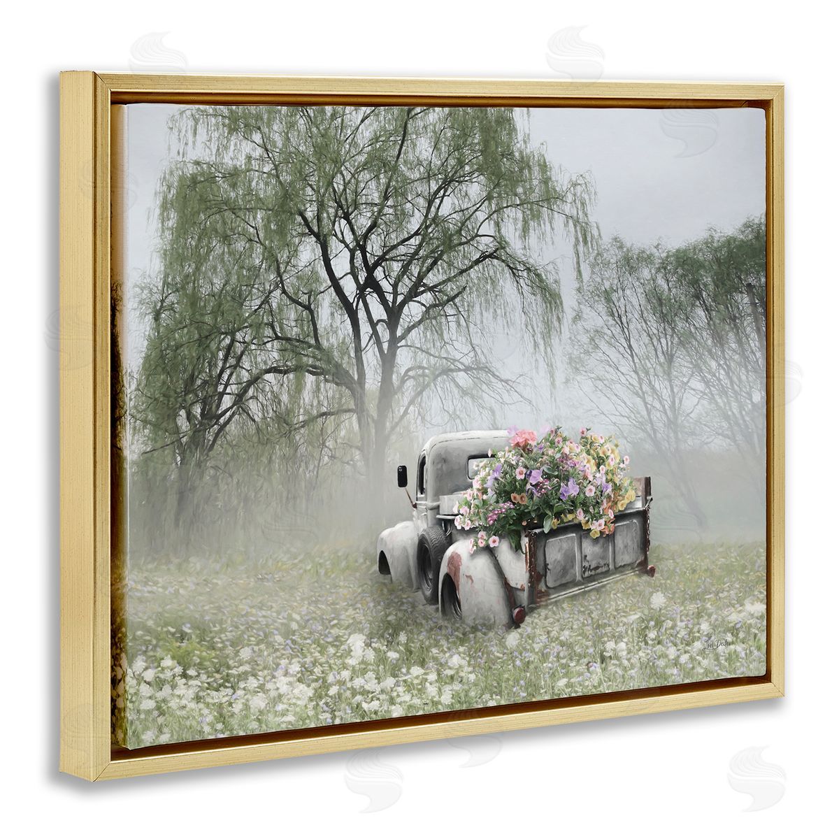 Lori Deiter Overgrown Floral Truck Gold Floating Frame Canvas Wall Art Print