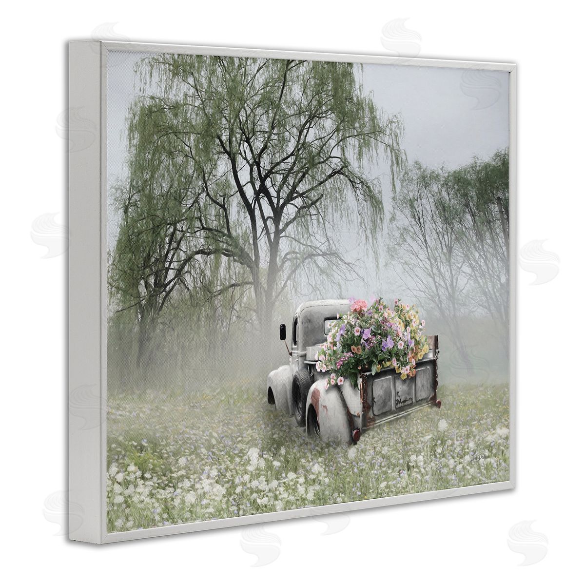 Lori Deiter Overgrown Floral Truck White Framed Giclee Wall Art Print