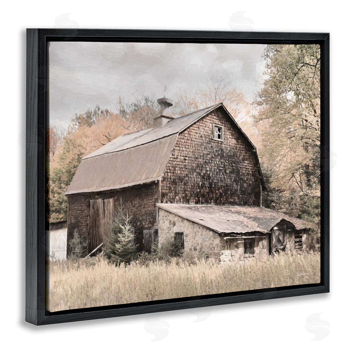 Lori Deiter Beige Rustic Barn Black Floating Frame Canvas Wall Art Print