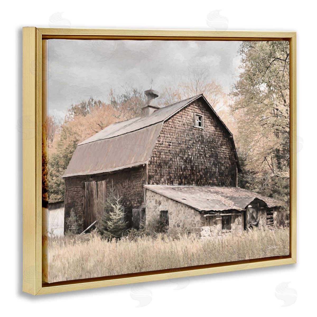 Lori Deiter Beige Rustic Barn Gold Floating Frame Canvas Wall Art Print