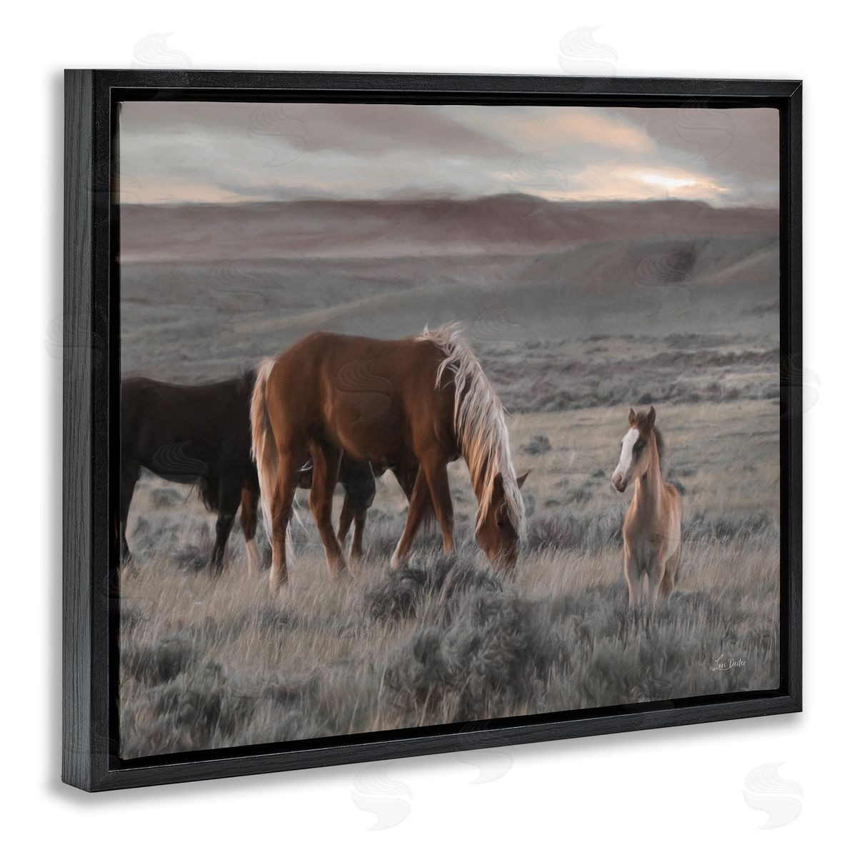 Lori Deiter Country Horses in Valley Black Floating Frame Canvas Wall Art Print