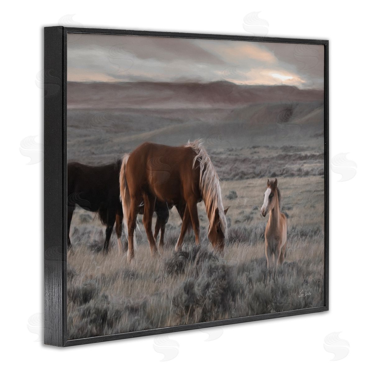 Lori Deiter Country Horses in Valley Black Framed Giclee Wall Art Print