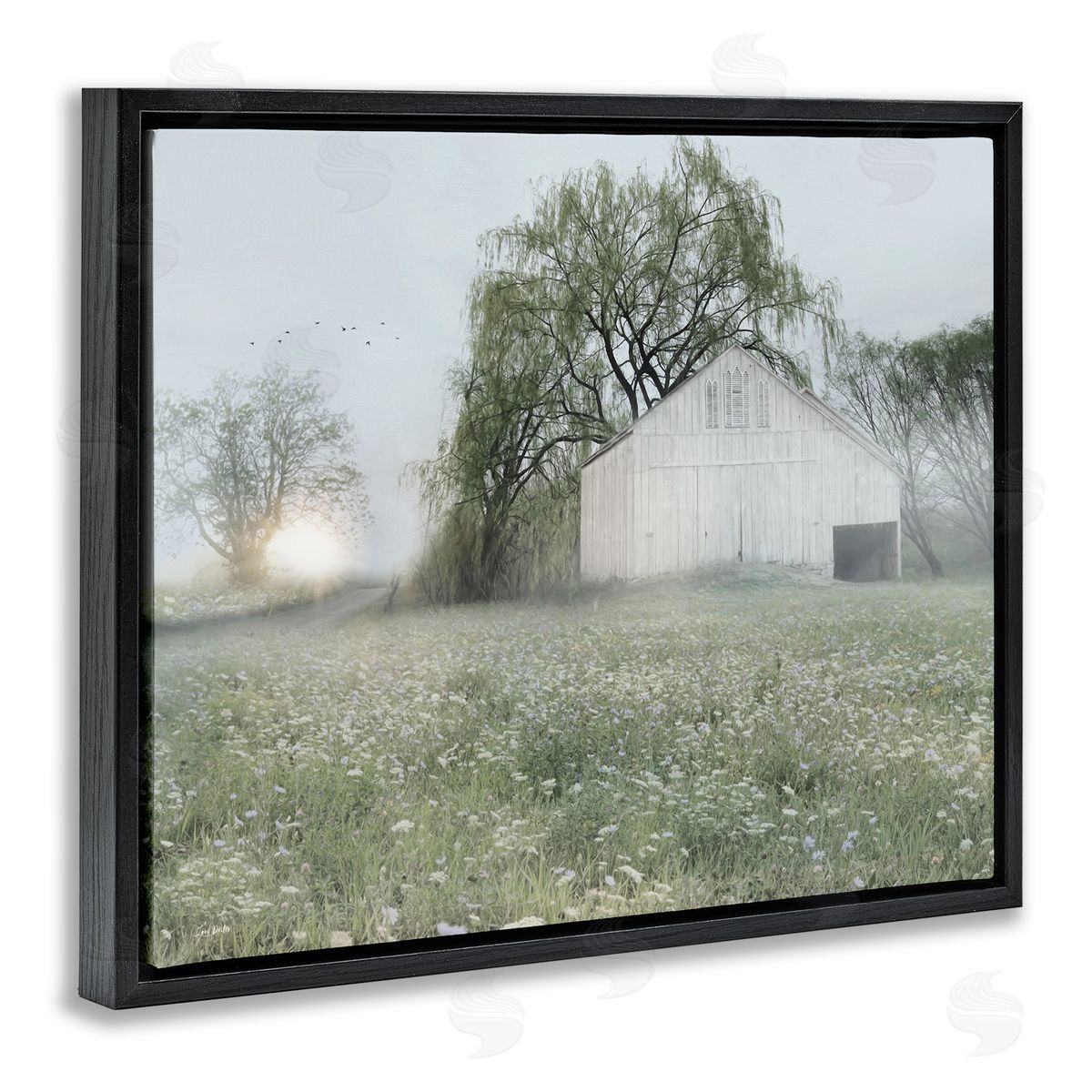 Lux + Me Designs Drooping Trees Meadow Black Floating Frame Canvas Wall Art Print