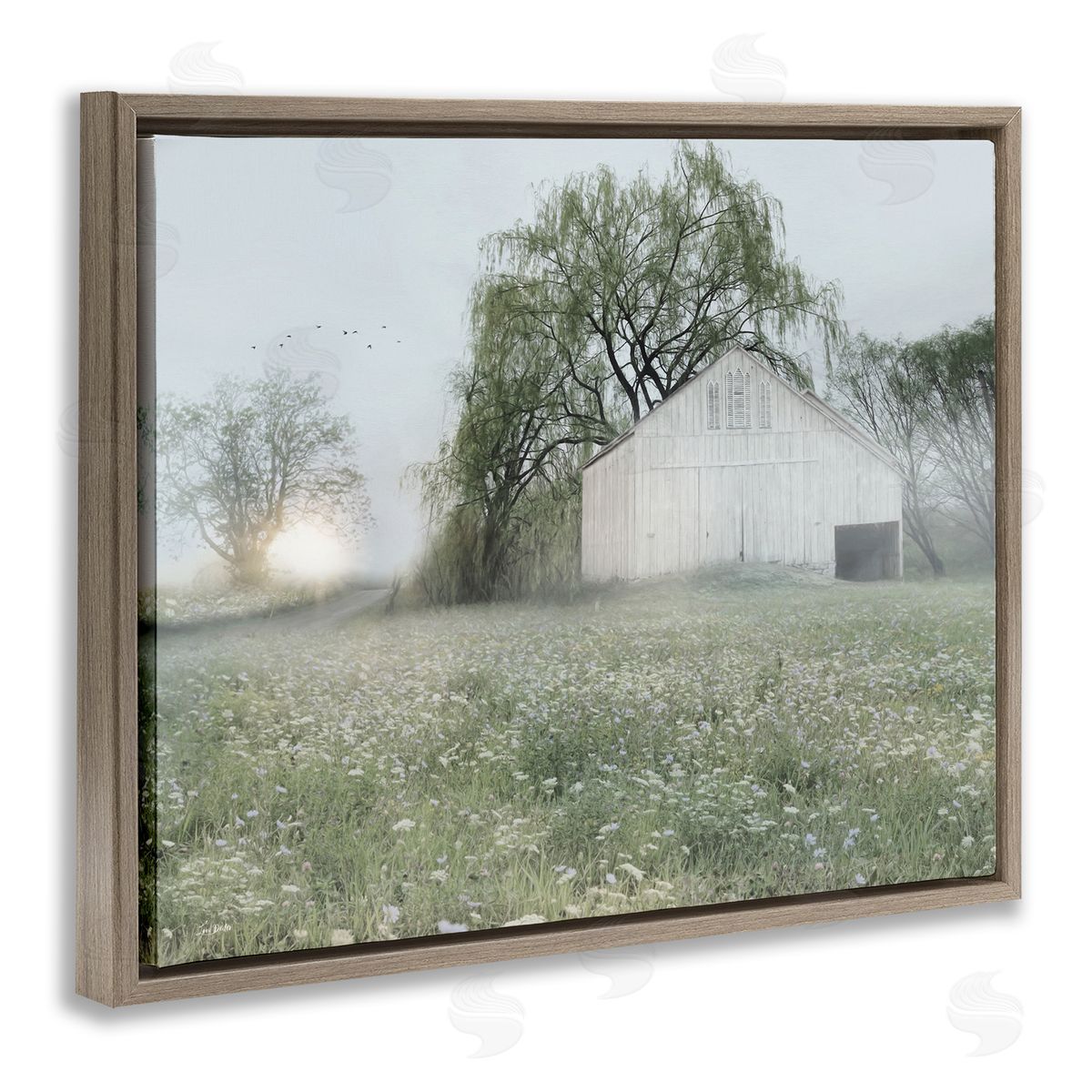 Lux + Me Designs Drooping Trees Meadow Brown Floating Frame Canvas Wall Art Print