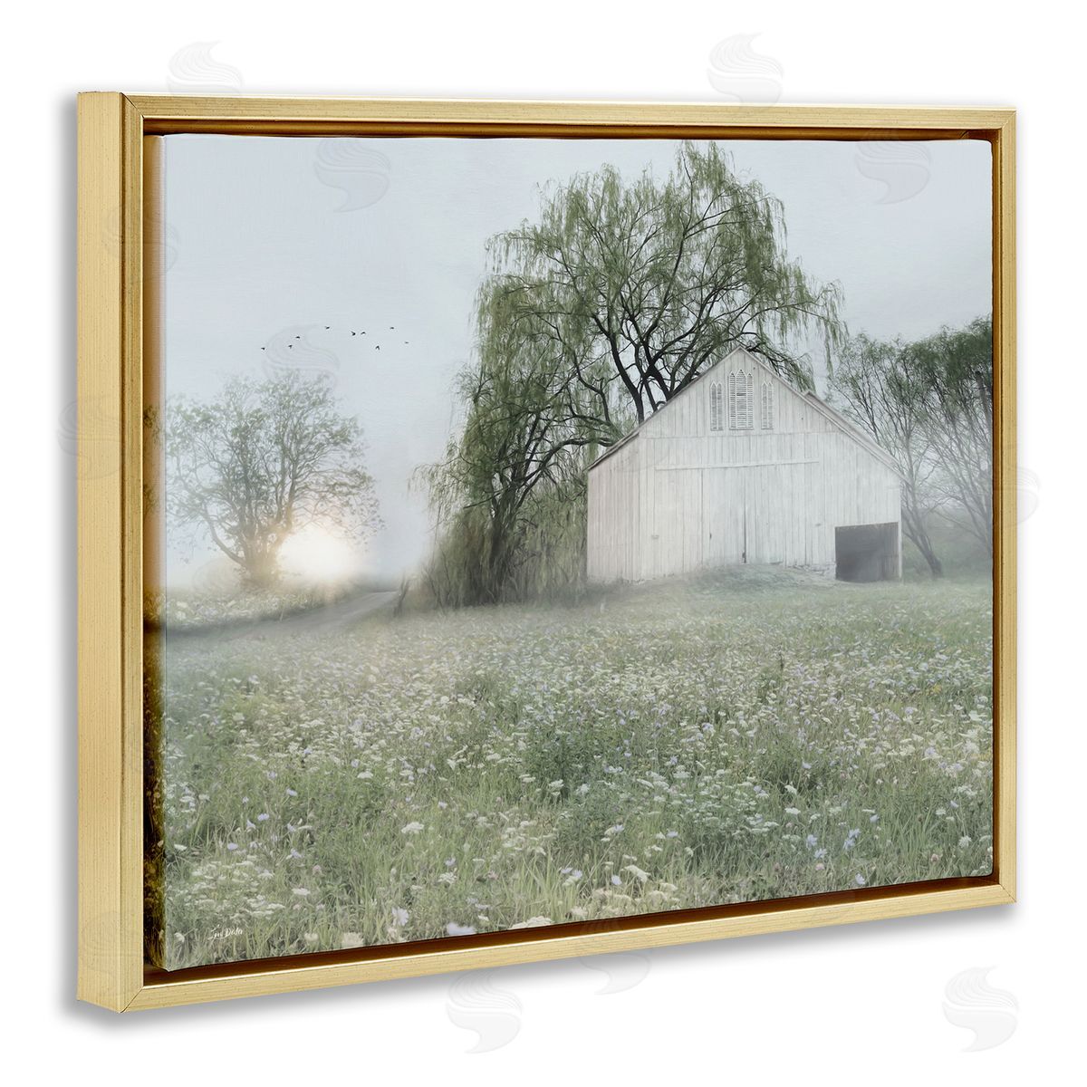 Lux + Me Designs Drooping Trees Meadow Gold Floating Frame Canvas Wall Art Print