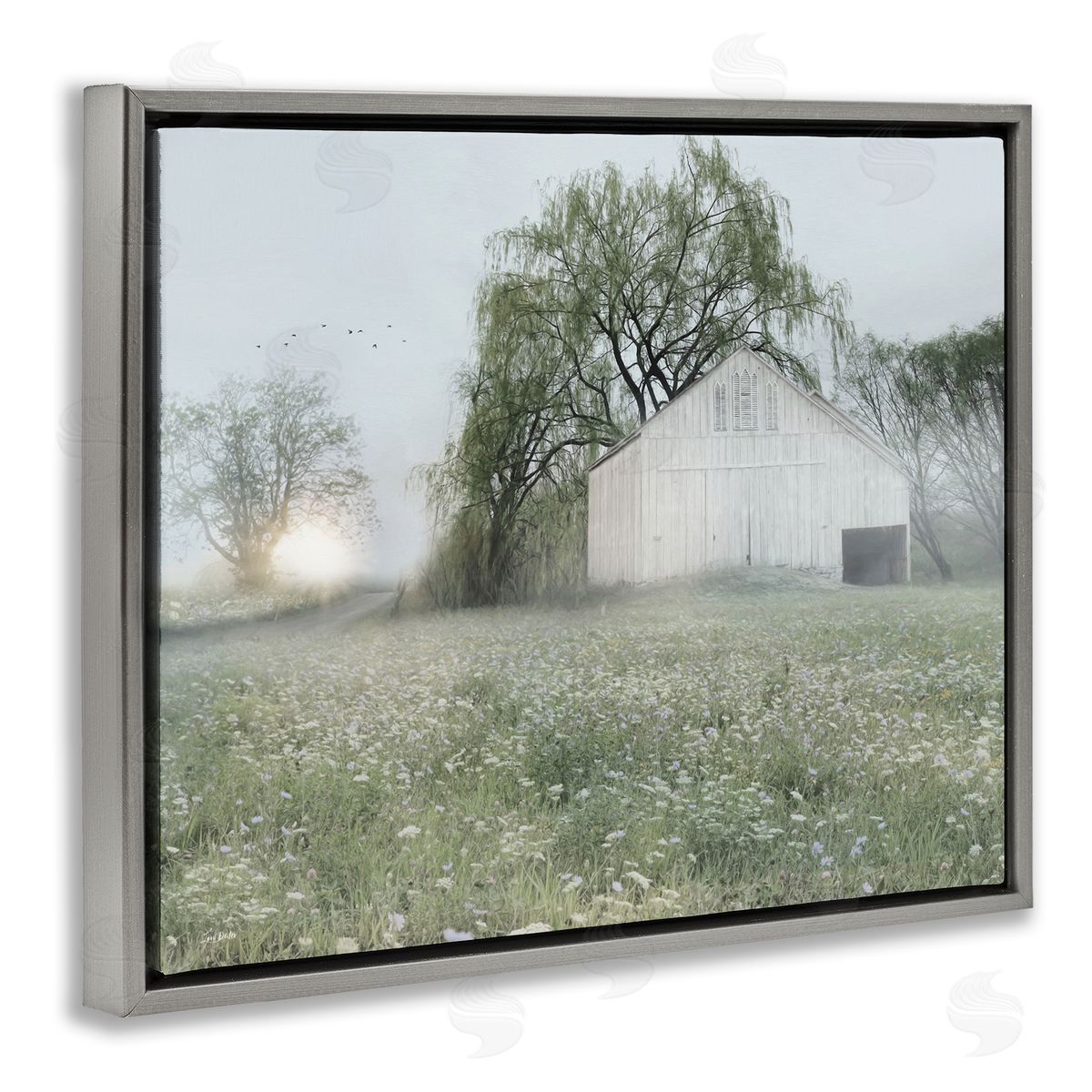 Lux + Me Designs Drooping Trees Meadow Gray Floating Frame Canvas Wall Art Print
