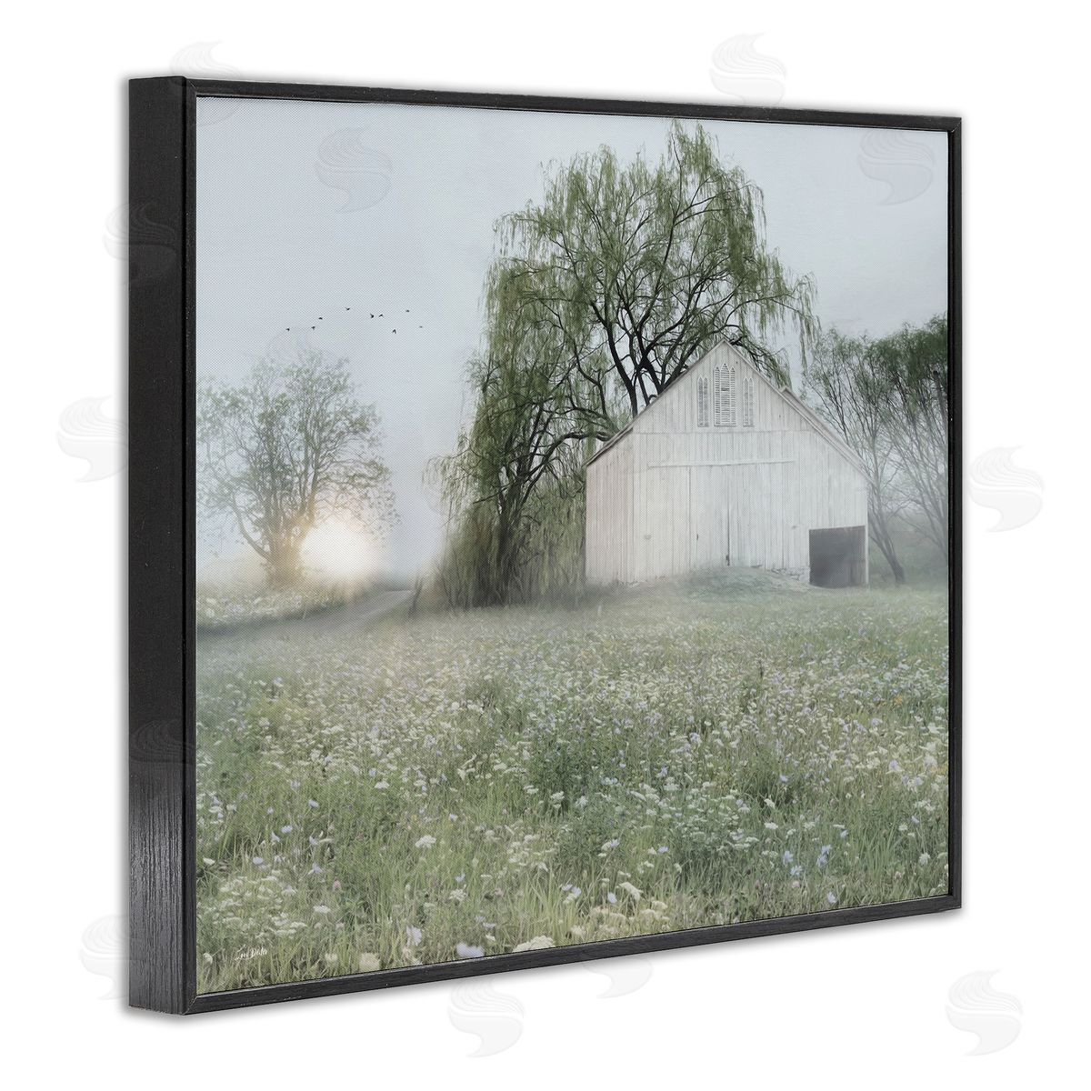 Lux + Me Designs Drooping Trees Meadow Black Framed Giclee Wall Art Print