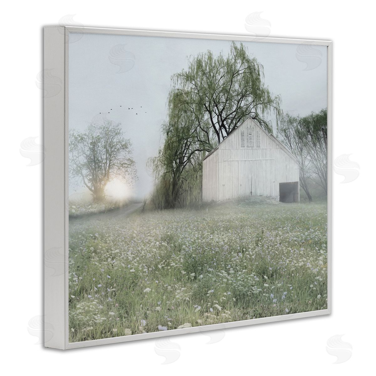 Lux + Me Designs Drooping Trees Meadow White Framed Giclee Wall Art Print