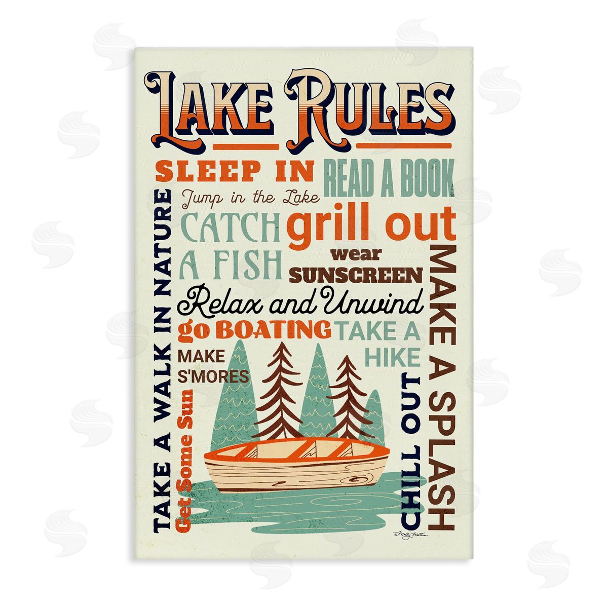 Marla Rae Lake Rules Fun Activities Canvas Wall Art Print
