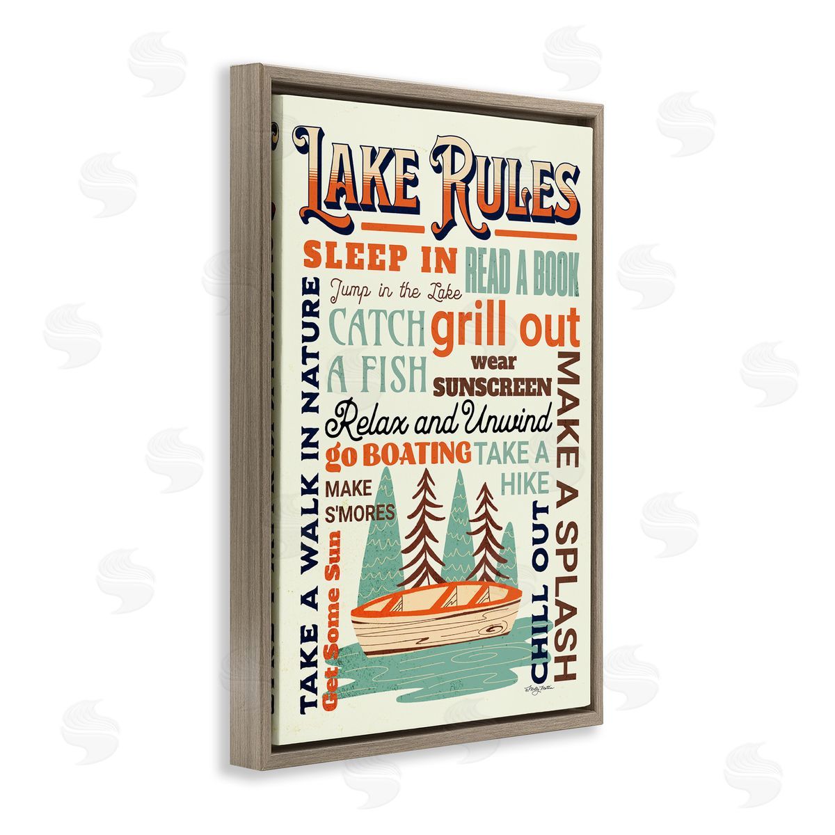 Marla Rae Lake Rules Fun Activities Brown Floating Frame Canvas Wall Art Print
