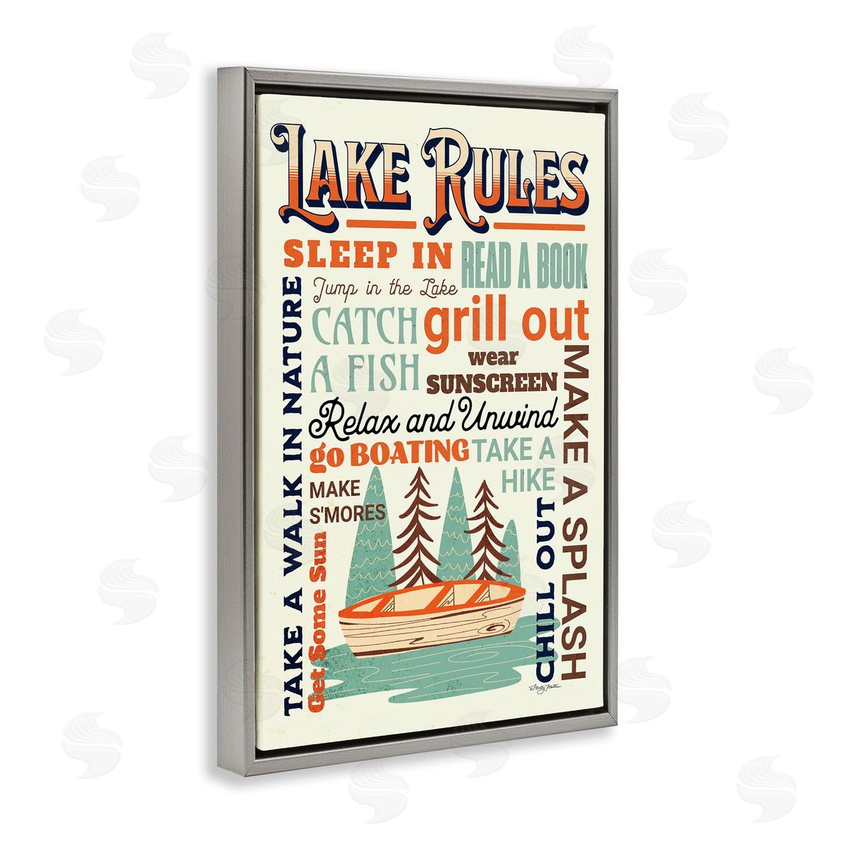 Marla Rae Lake Rules Fun Activities Gray Floating Frame Canvas Wall Art Print