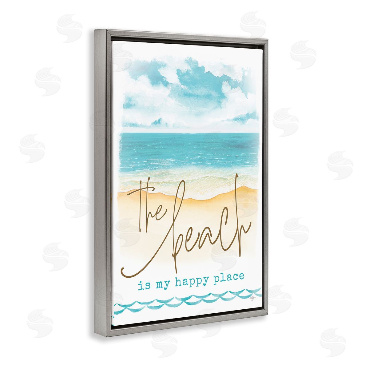 Mollie B. Beach is Happy Place Gray Floating Frame Canvas Wall Art Print
