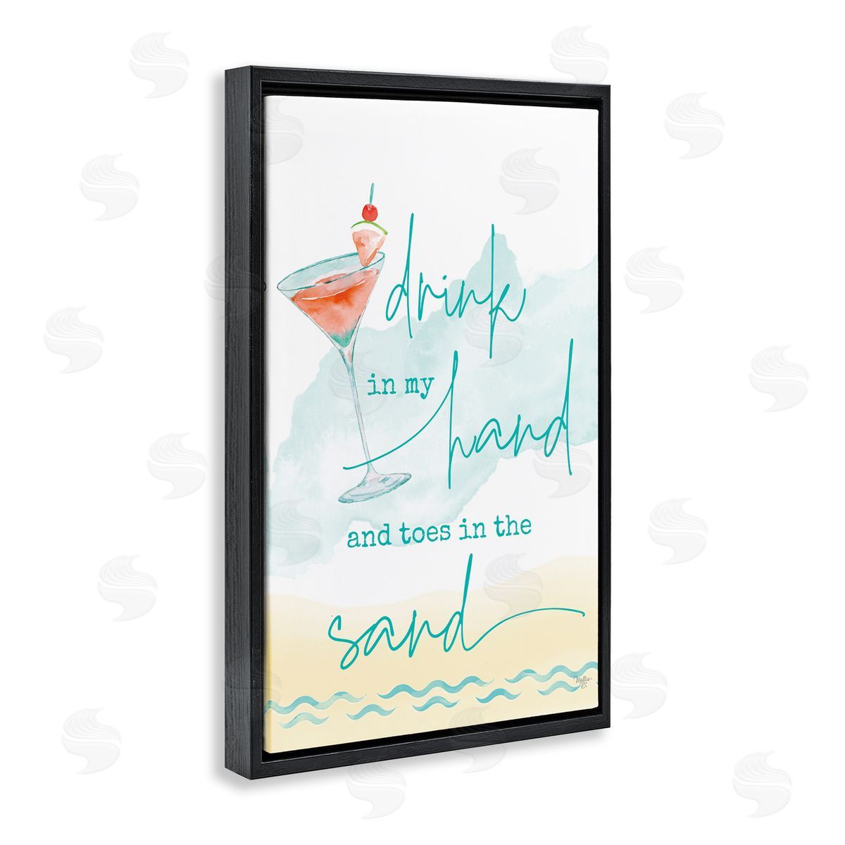 Mollie B. Drink & Sand Beach Sentiment Black Floating Frame Canvas Wall Art Print