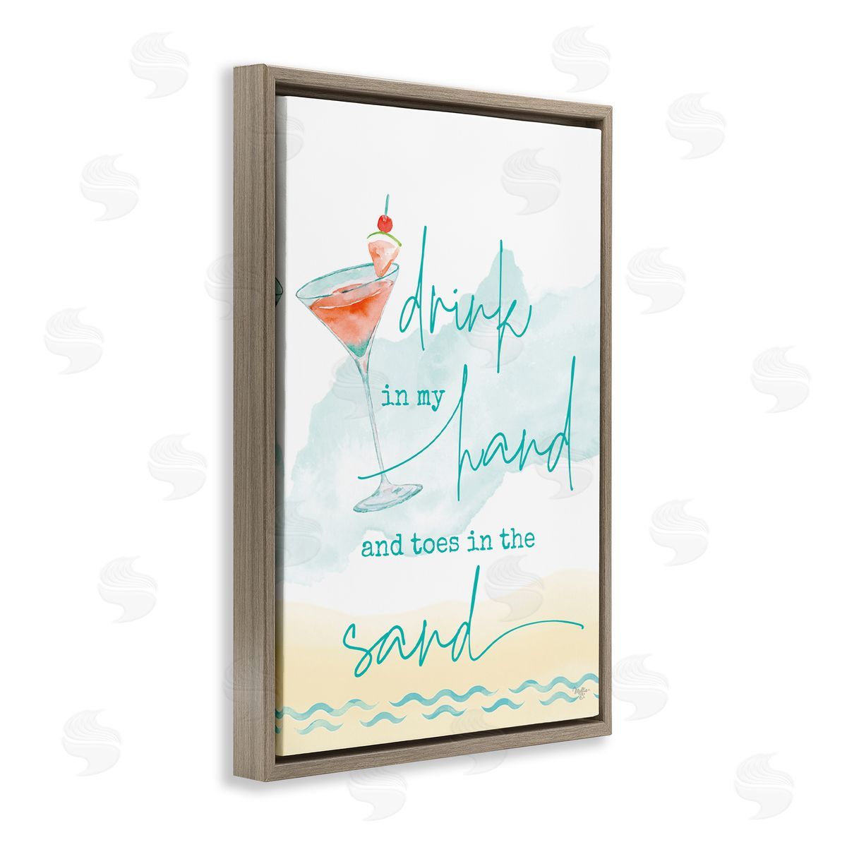Mollie B. Drink & Sand Beach Sentiment Brown Floating Frame Canvas Wall Art Print