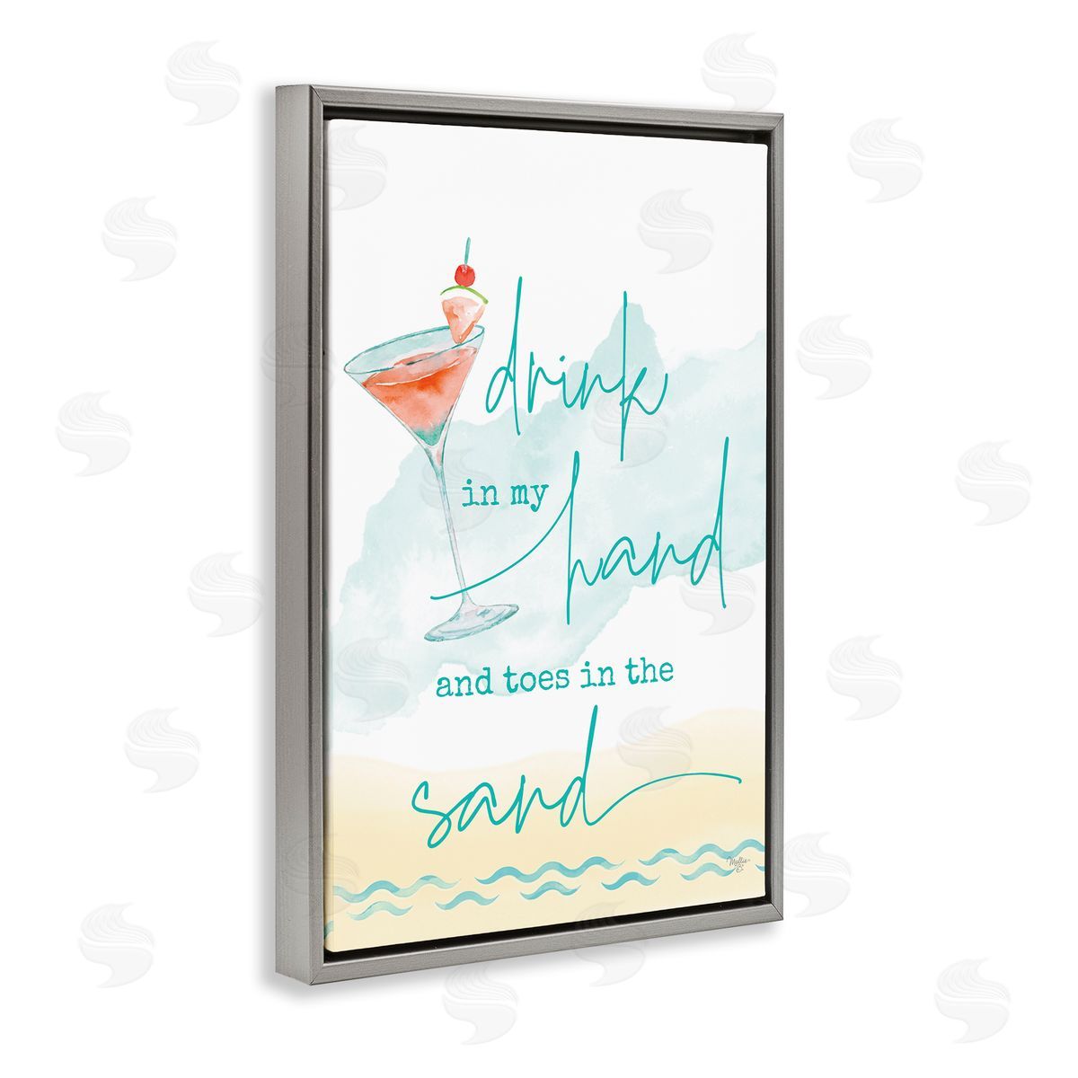 Mollie B. Drink & Sand Beach Sentiment Gray Floating Frame Canvas Wall Art Print