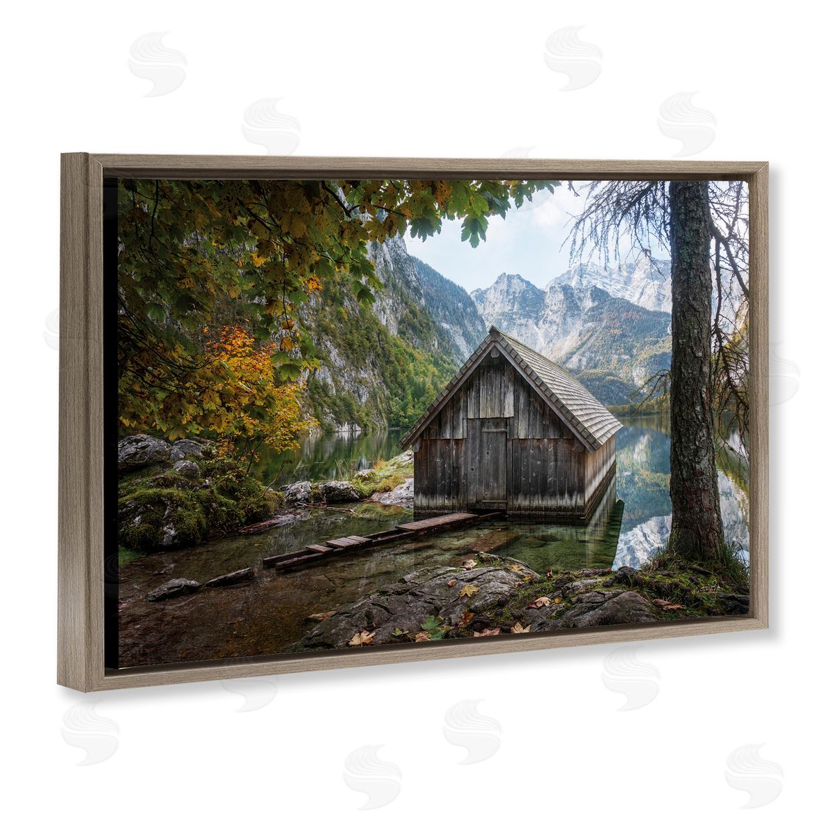Masey St. Studios Mystical Cabin on Lake Brown Floating Frame Canvas Wall Art Print