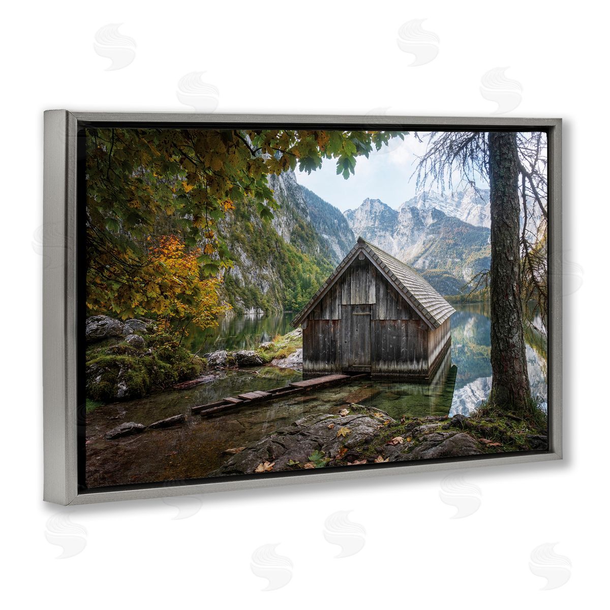 Masey St. Studios Mystical Cabin on Lake Gray Floating Frame Canvas Wall Art Print