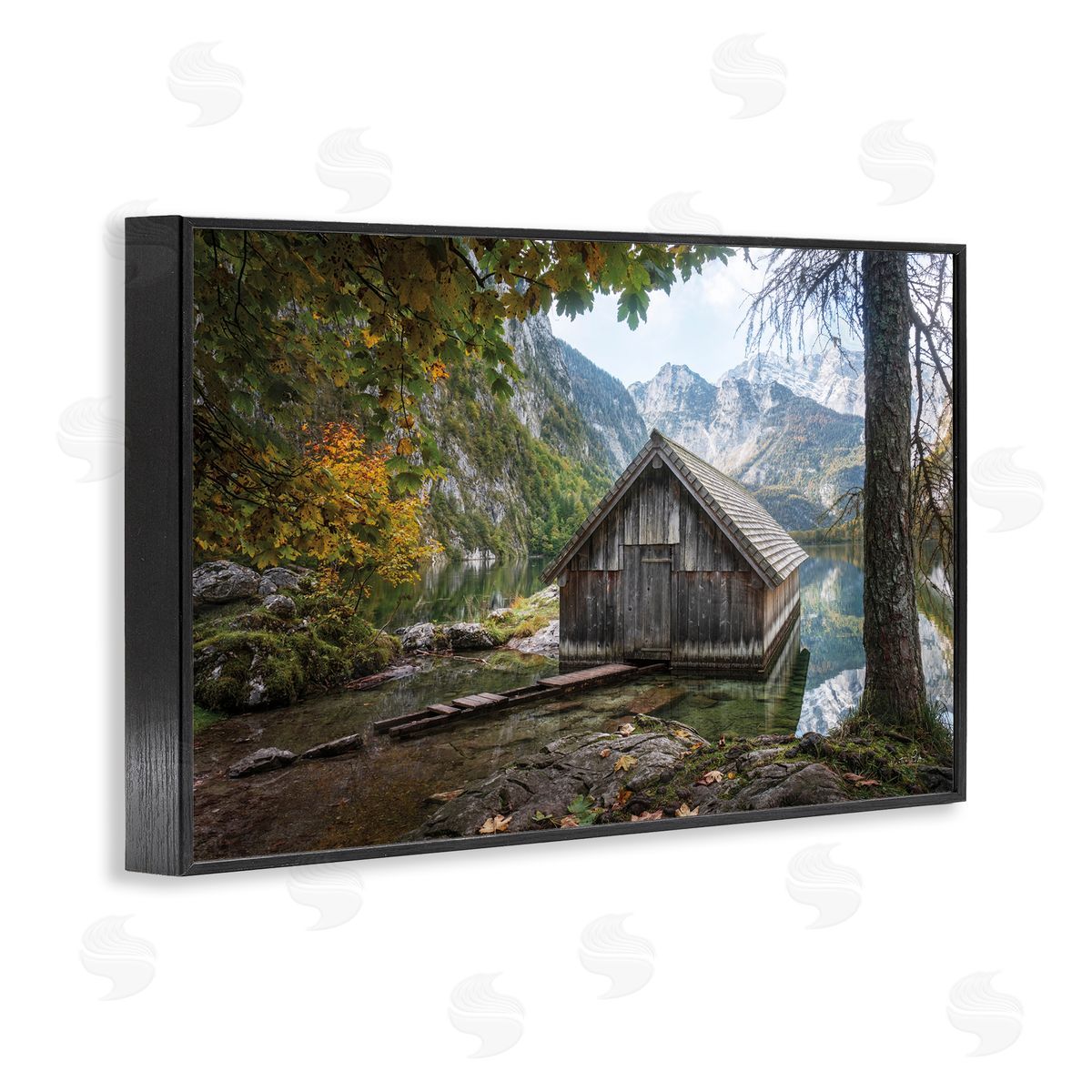 Masey St. Studios Mystical Cabin on Lake Black Framed Giclee Wall Art Print