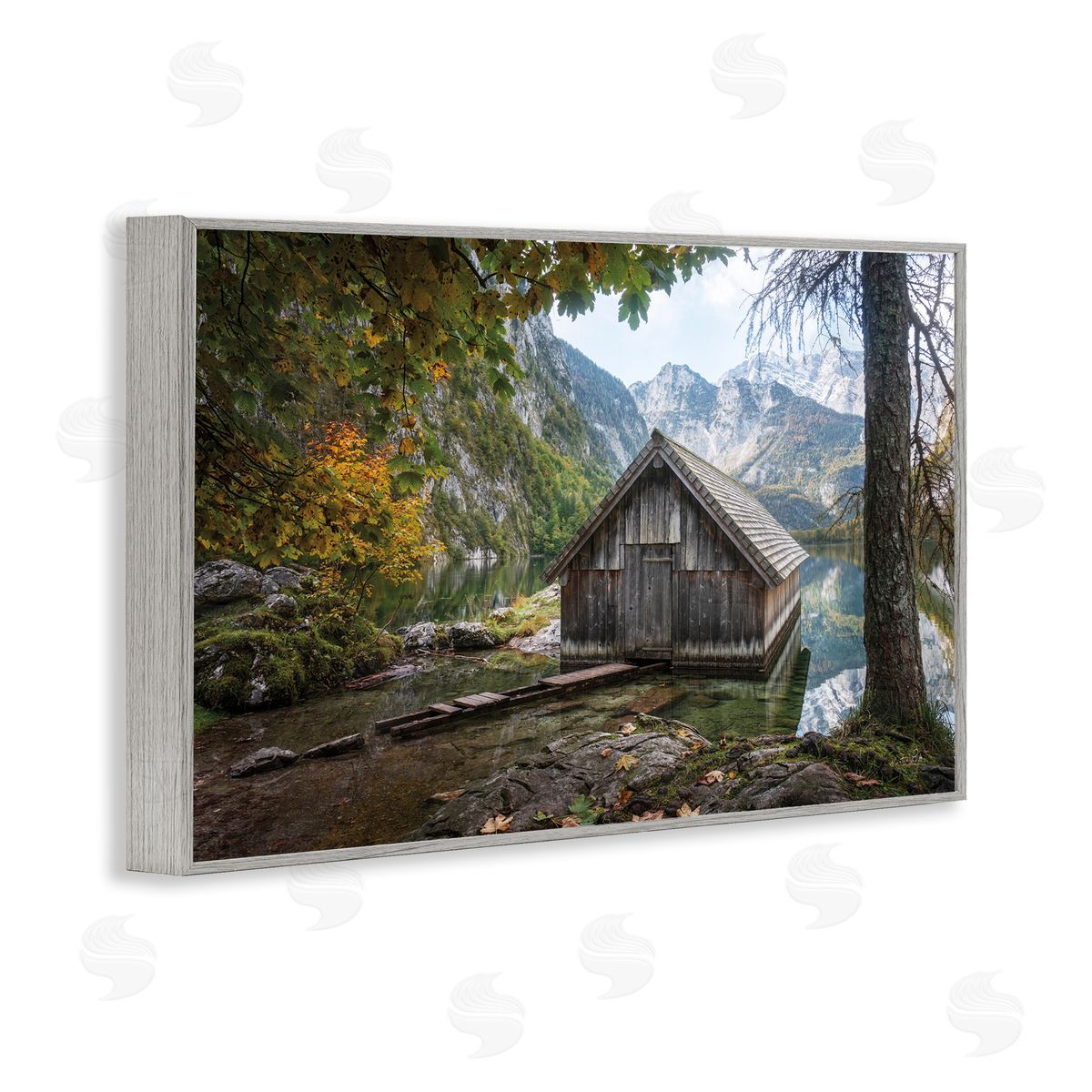 Masey St. Studios Mystical Cabin on Lake Gray Framed Giclee Wall Art Print