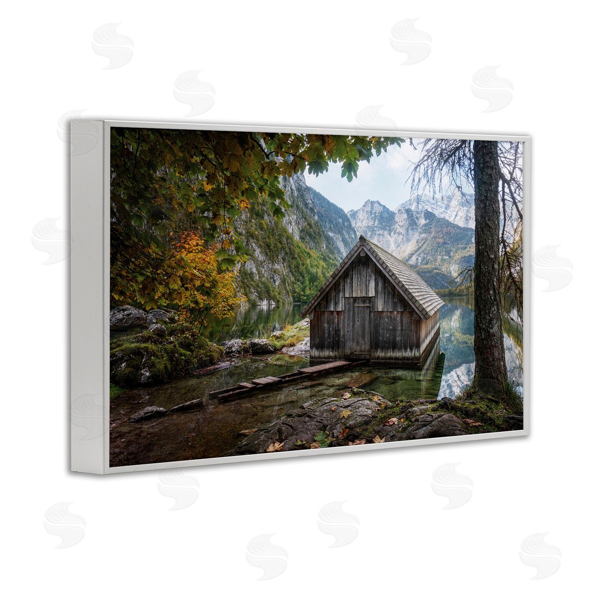 Masey St. Studios Mystical Cabin on Lake White Framed Giclee Wall Art Print