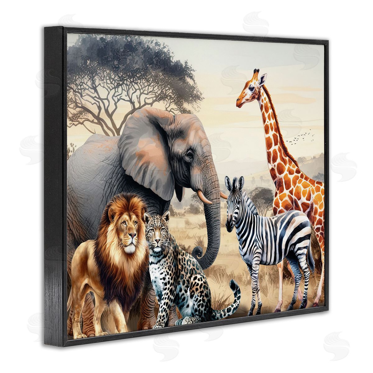Nicole DeCamp Grouped Jungle Animals Black Framed Giclee Wall Art Print
