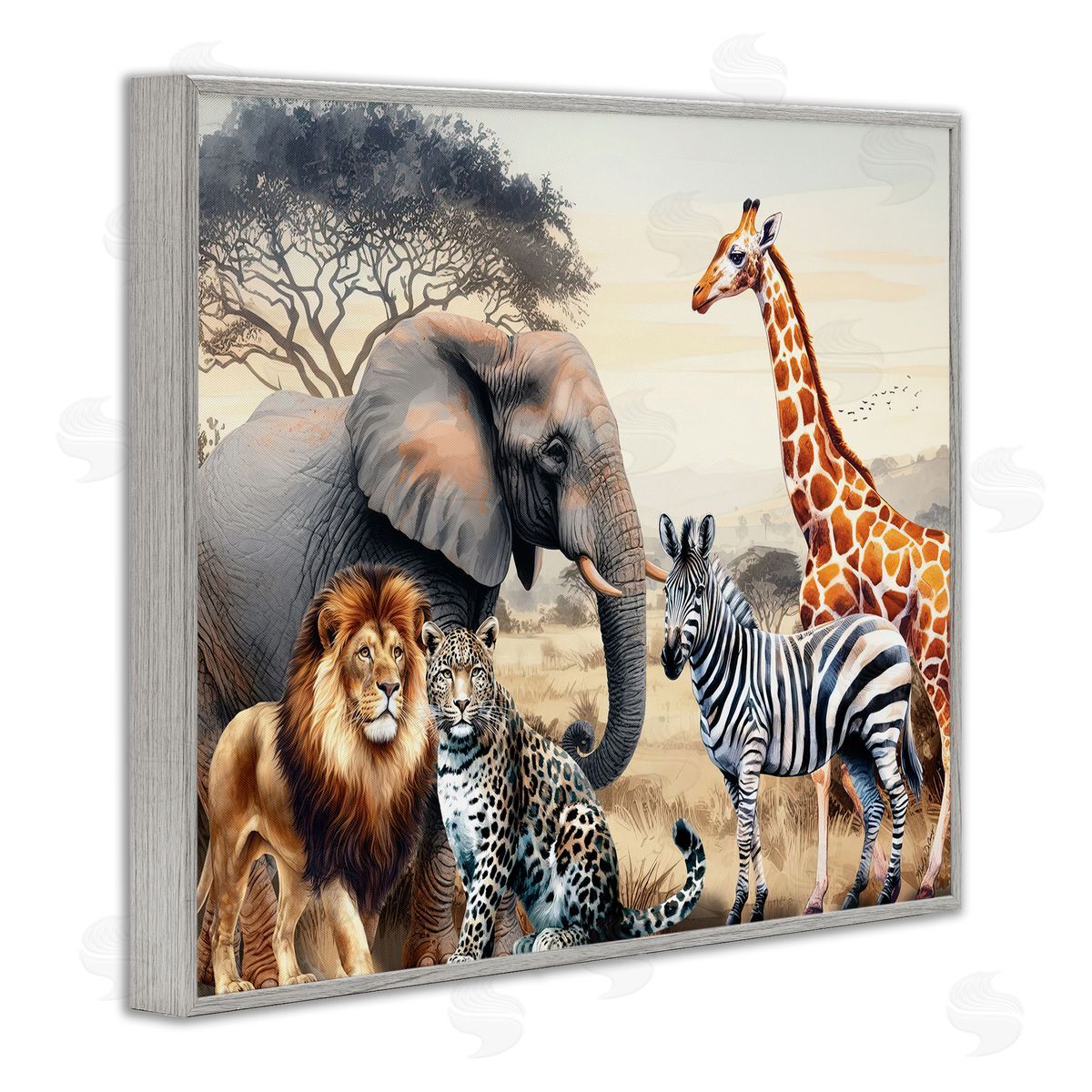 Nicole DeCamp Grouped Jungle Animals Gray Framed Giclee Wall Art Print
