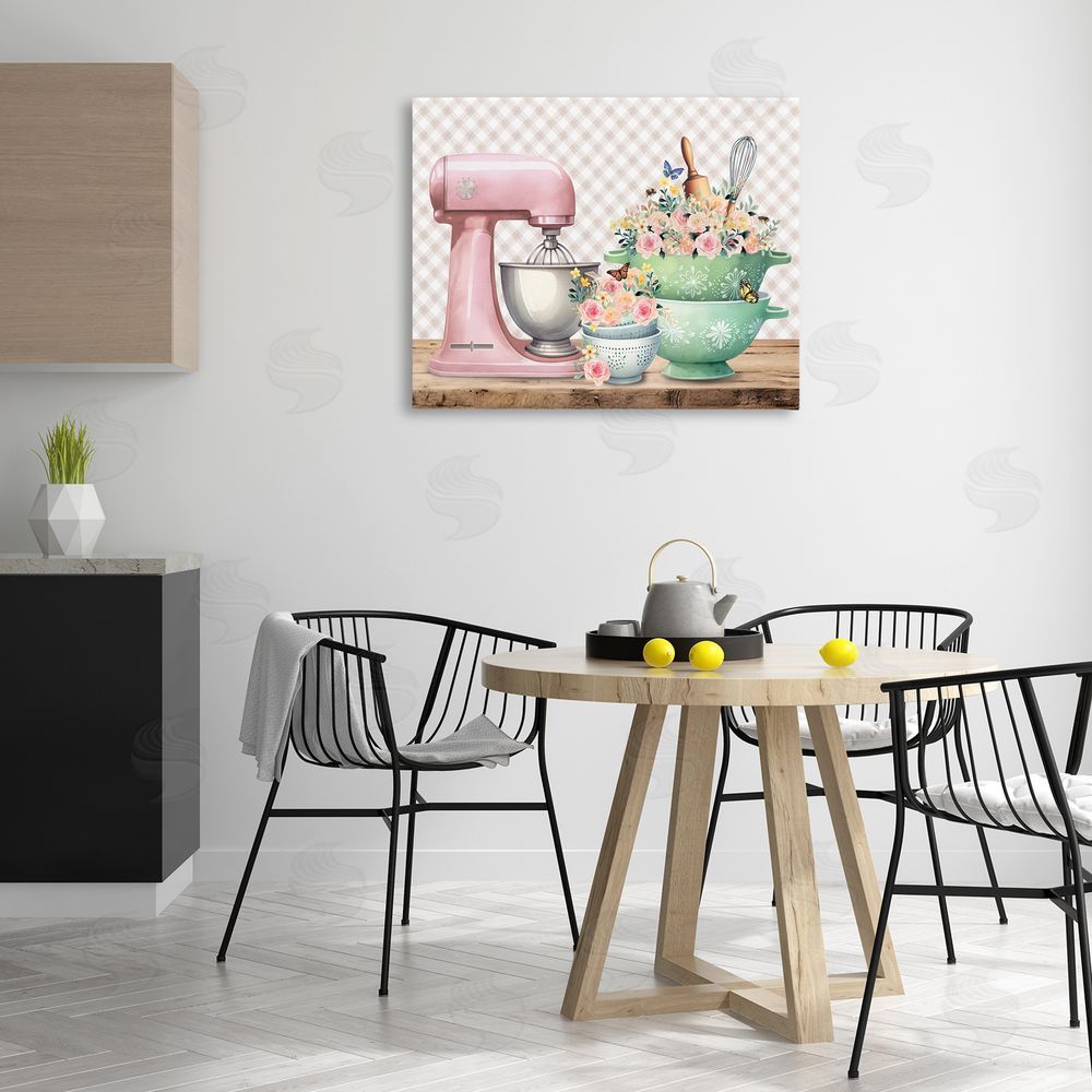 Nicole DeCamp Floral Gingham Kitchen Canvas Wall Art Print in Room