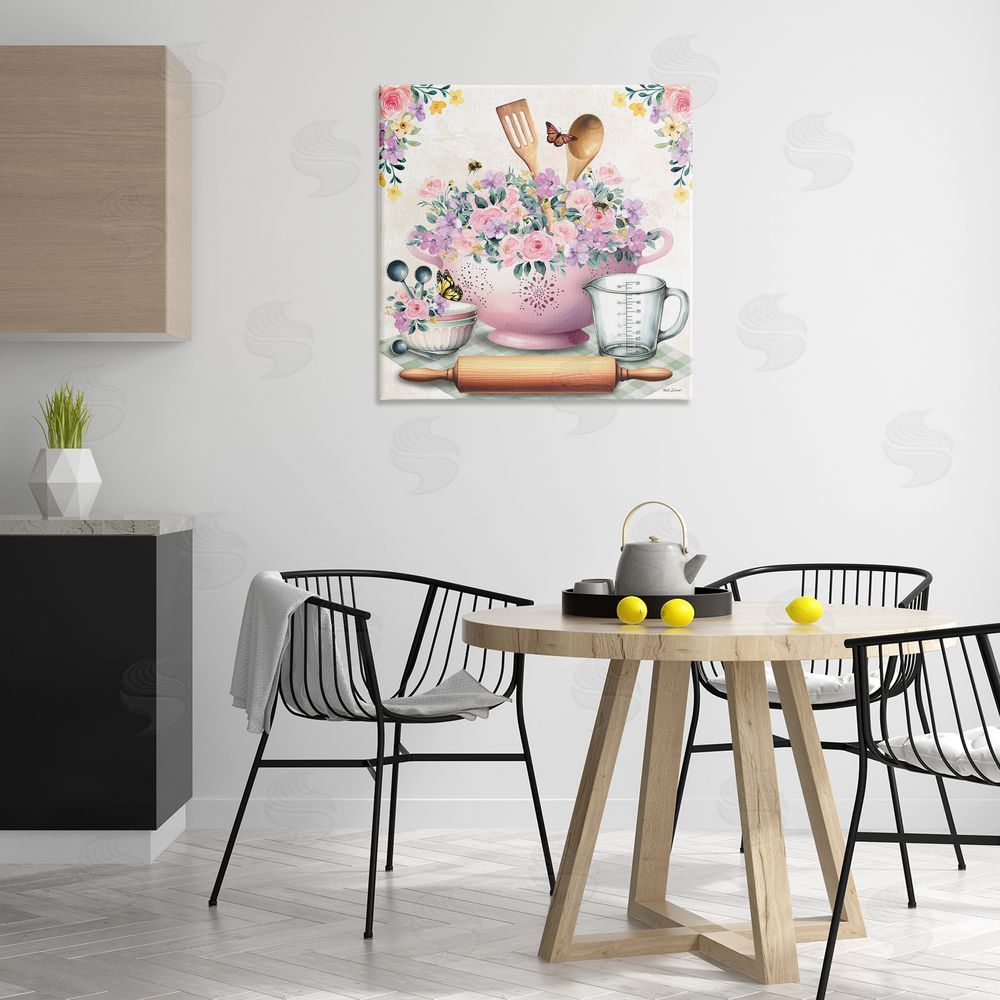 Nicole DeCamp Pink Florals & Utensils Canvas Wall Art Print in Room