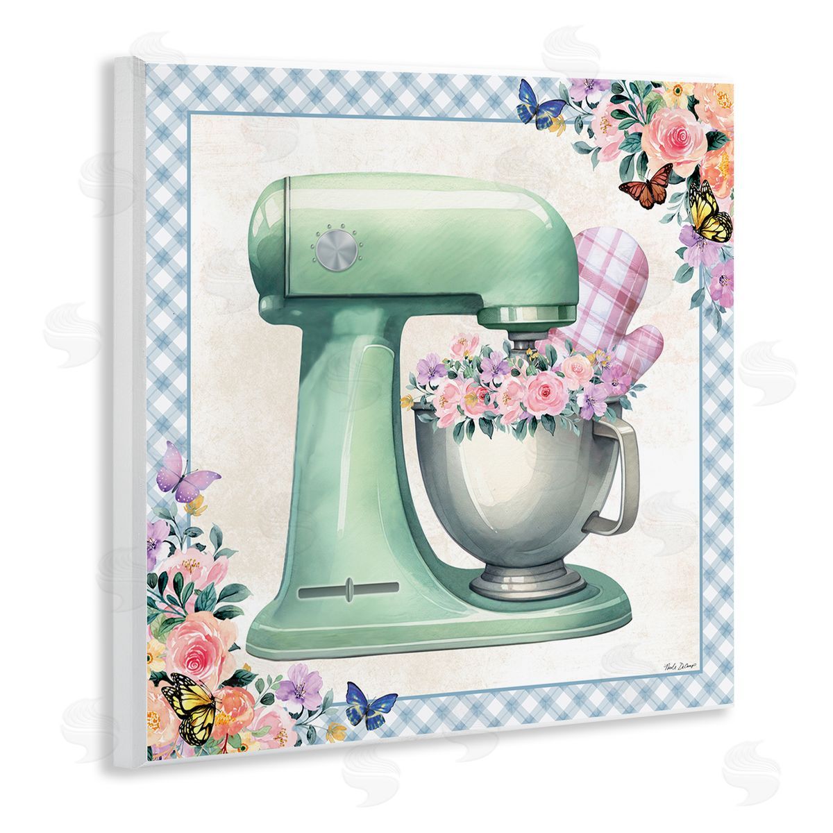Nicole DeCamp Kitchen Mixer with Flowers Wooden Wall Plaque Art Print