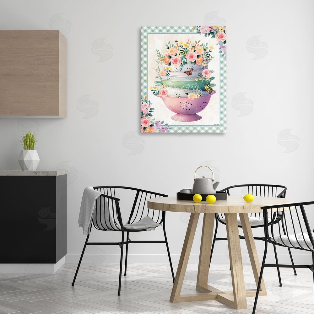 Nicole DeCamp Stacked Bowls Plaid Border Canvas Wall Art Print in Room