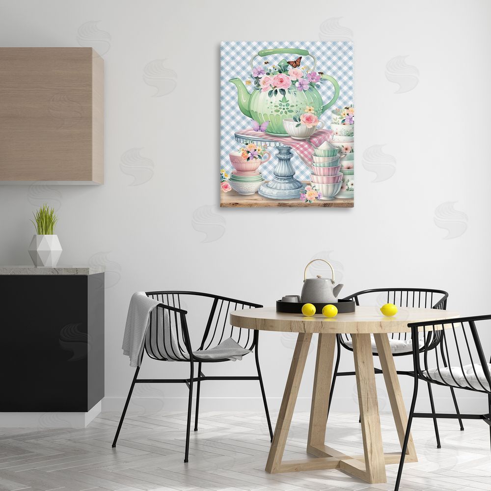 Nicole DeCamp Tea Kettle on Gingham Canvas Wall Art Print in Room