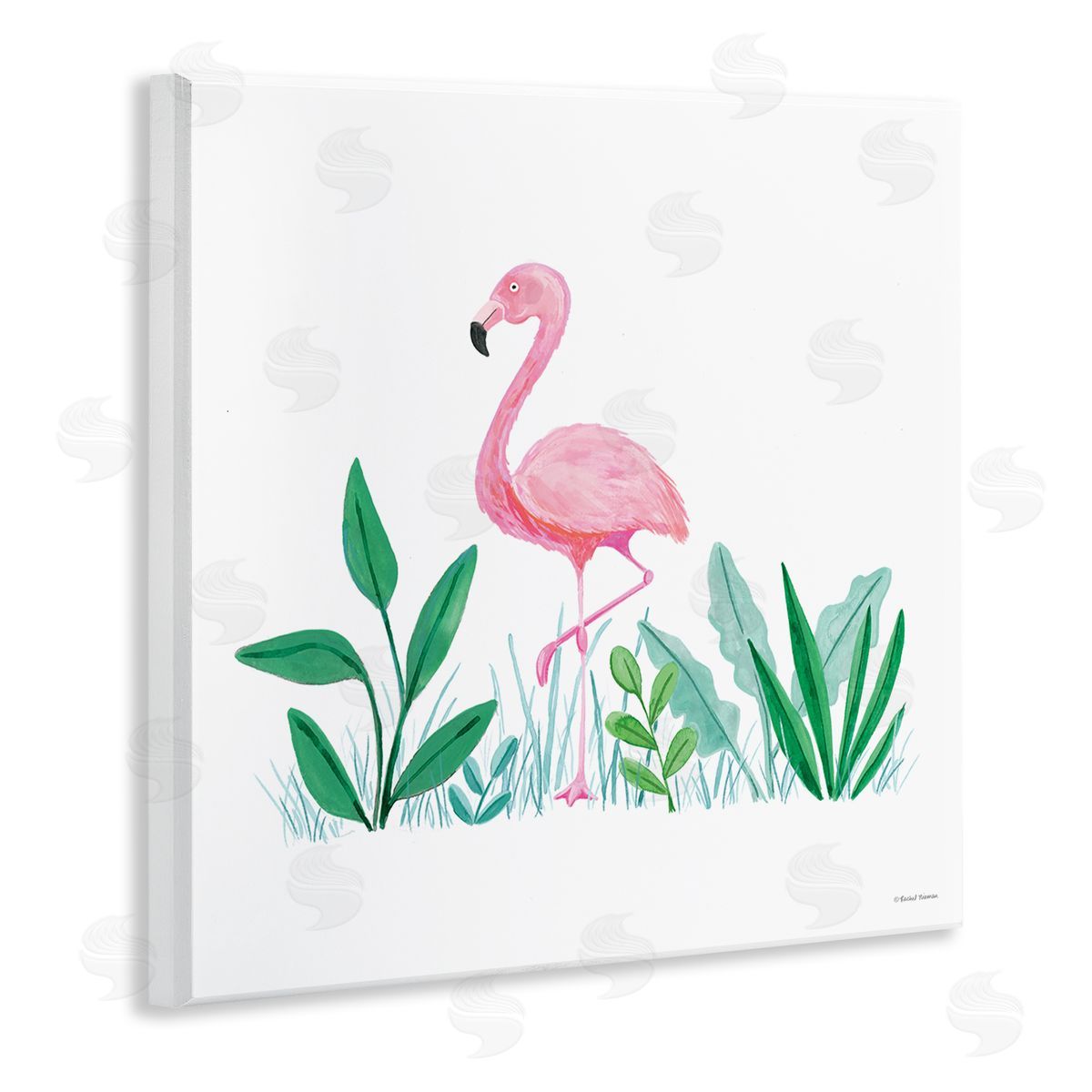 Susan Ball Summer Flamingo & Fronds Wooden Wall Plaque Art Print