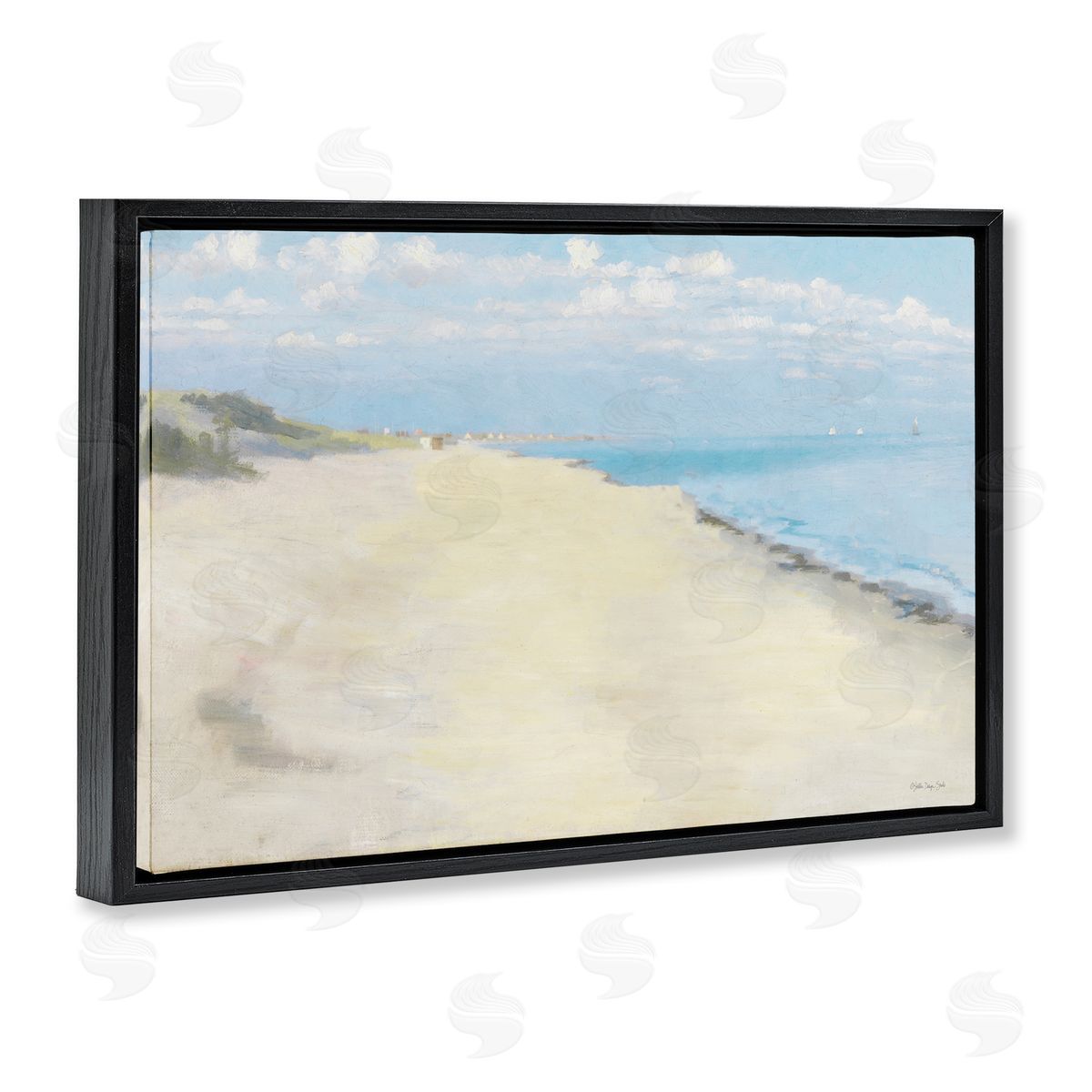 Stellar Design Studio Solemn Beach Tide Black Floating Frame Canvas Wall Art Print