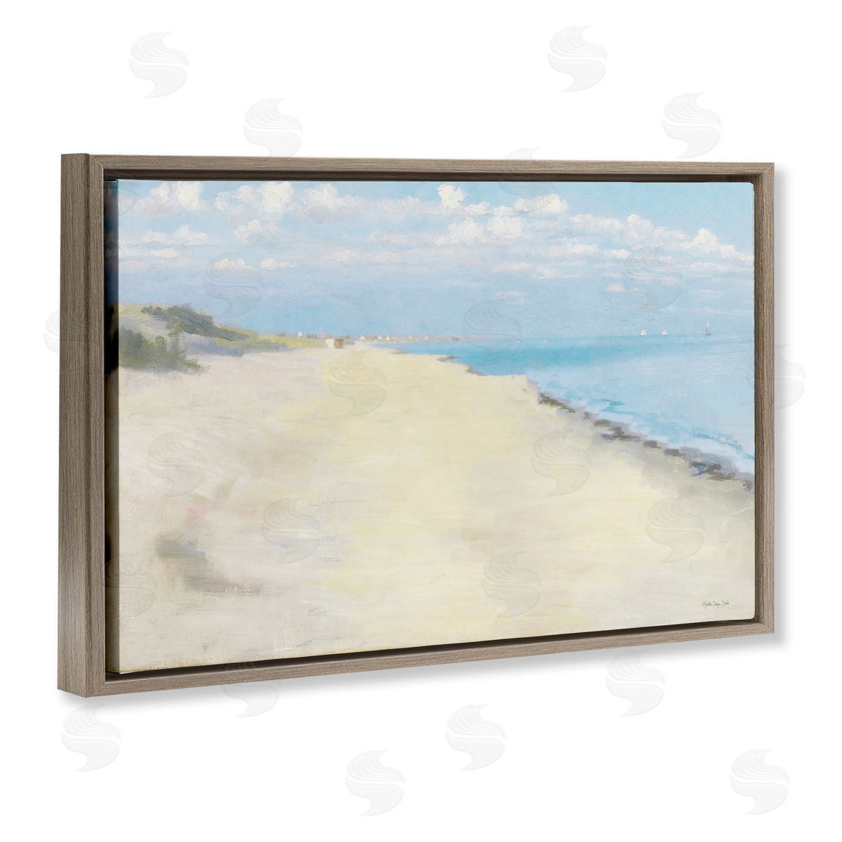 Stellar Design Studio Solemn Beach Tide Brown Floating Frame Canvas Wall Art Print